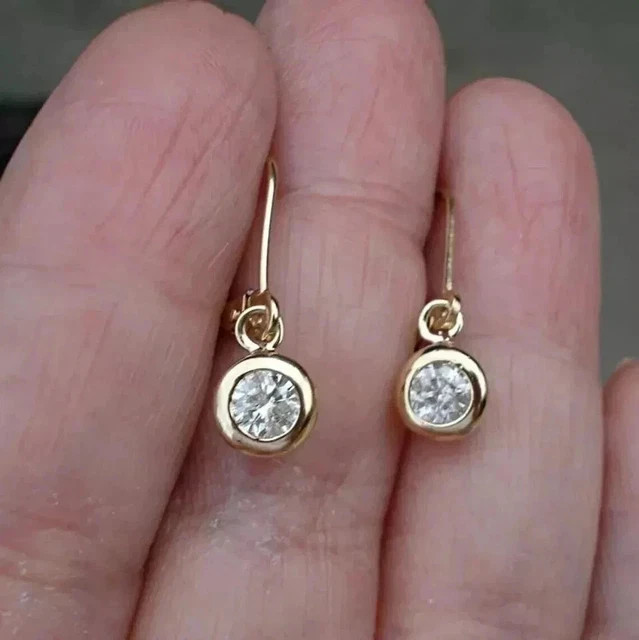 Women’s 2Ct Round Simulated Diamond Bezel Drop Dangle Earrings 14k Gold Plated