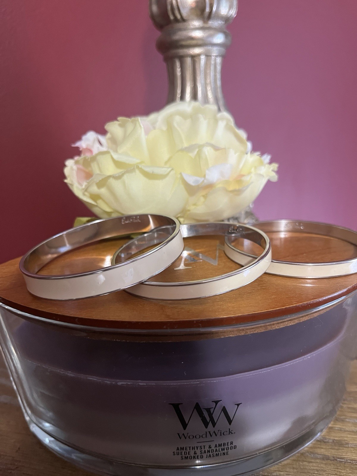 Erwin Pearl Set of 3 Silver & White Cream Enamel Stackable Bangle Bracelets