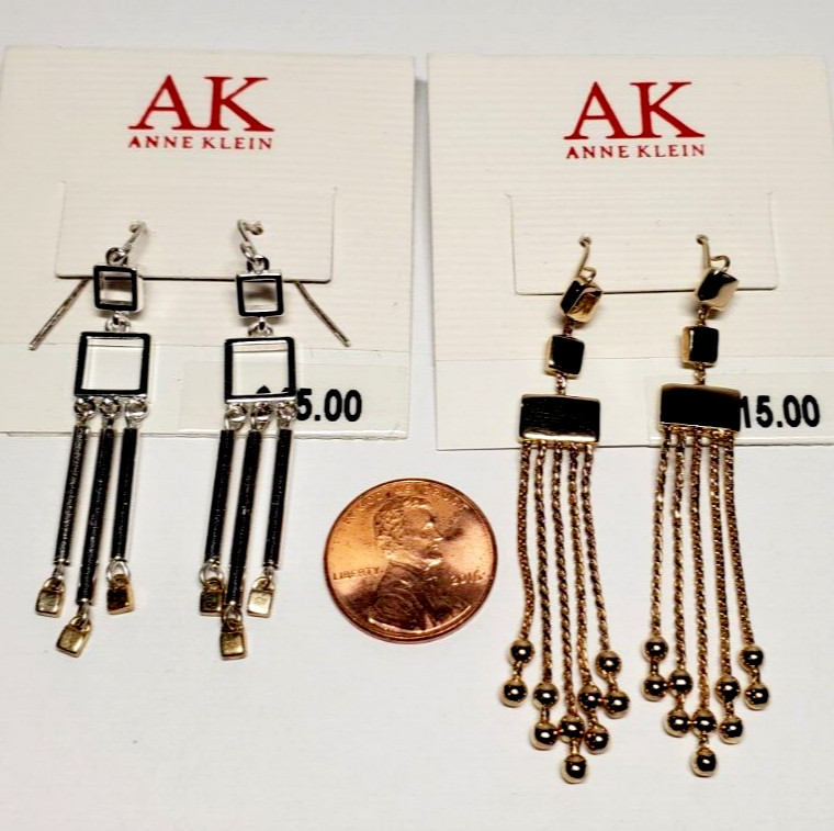 Authentic Genuine Anne Klein Designer 2 Pair Lot Pierced Dangling Earrings