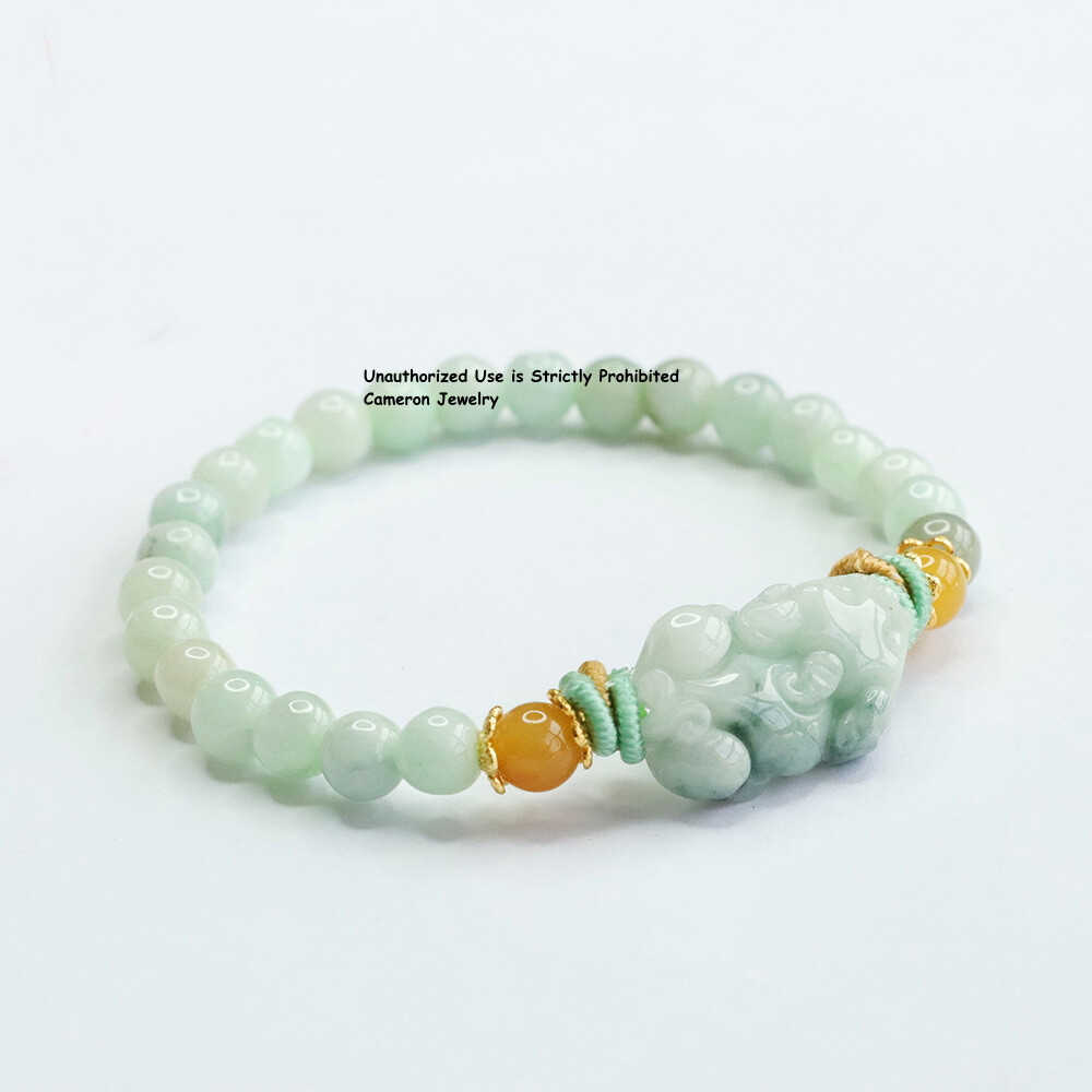 Real Natural Green White Jade Jadeite Women Lucky Pixiu 6mm Beads Bracelet