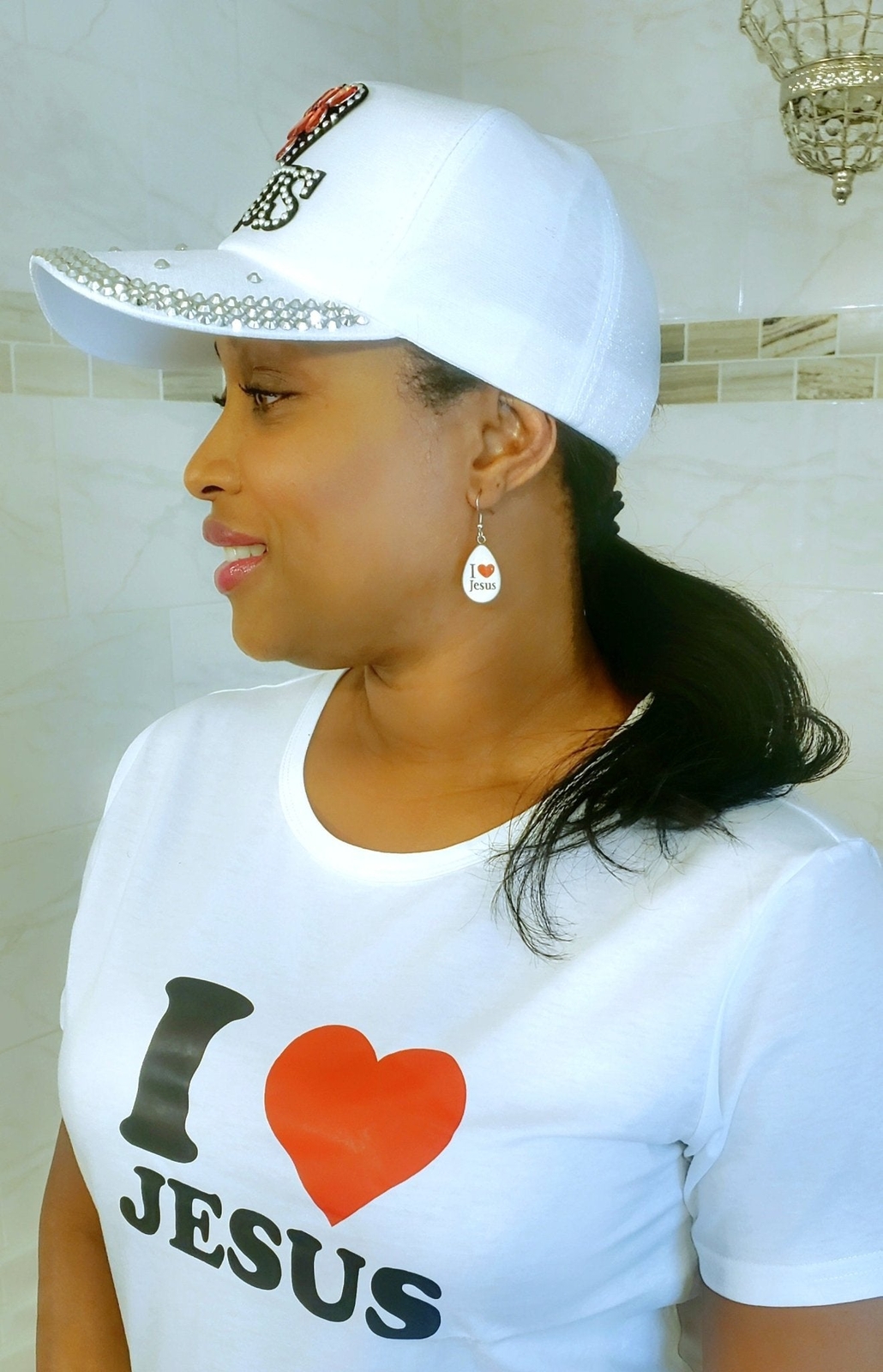 1 Pair “I Love Jesus” Teardrop Earrings