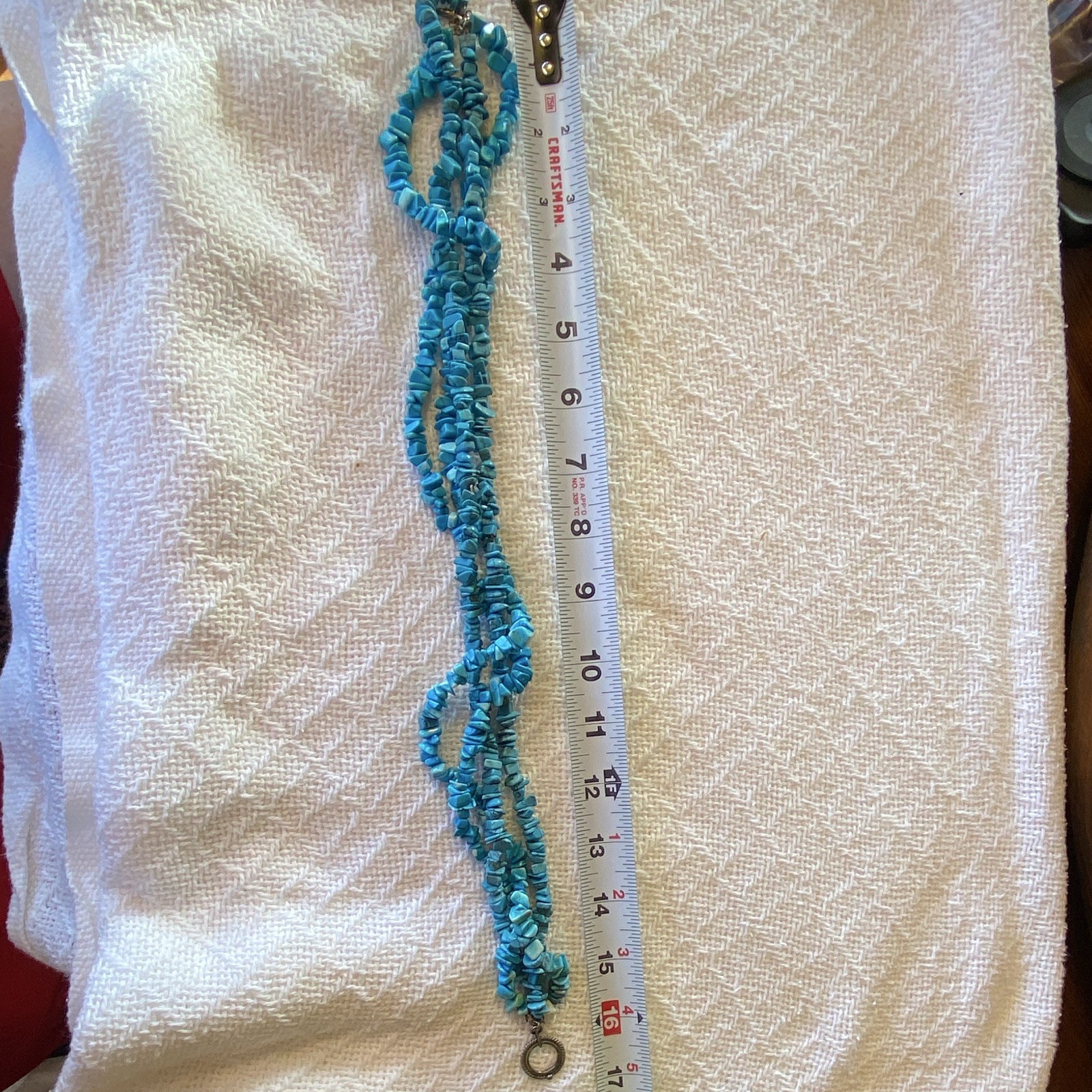 Blue Turquoise Chip Multi-Strand Beaded Statement Necklace Toggle Closure 16″