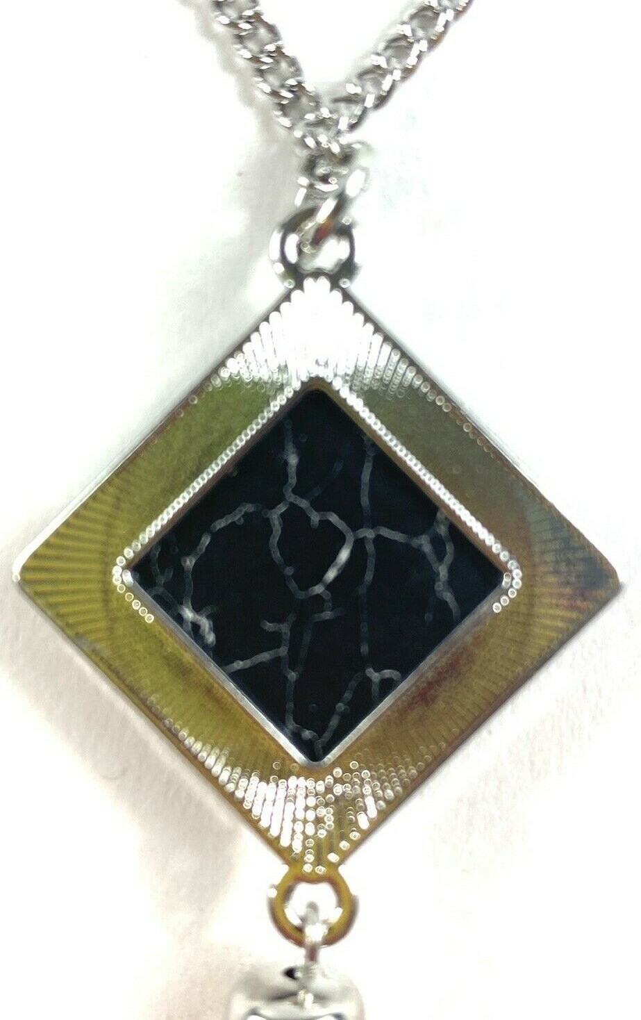 Toni 20×20 mm Composite Black Howlite Silvertone Pendant Long Chain Necklace