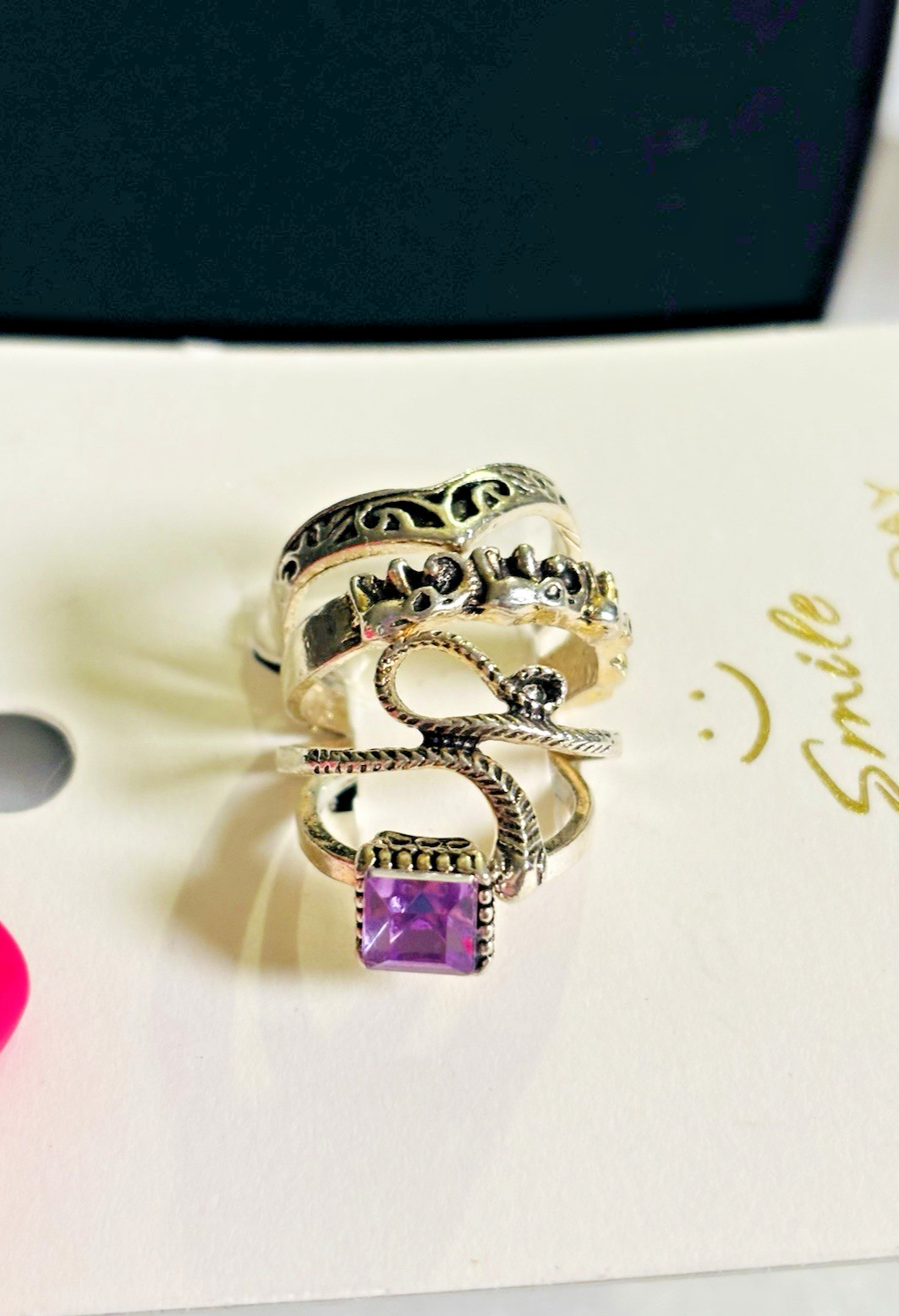 7pc Women Boho Silver Tone Ring Set Snake Elephants and Other Fashion Styles