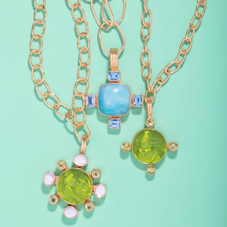Dina Mackney Necklace Pendant 18K Gold Jewelry Luminite Blue Topaz Jewelry Gift