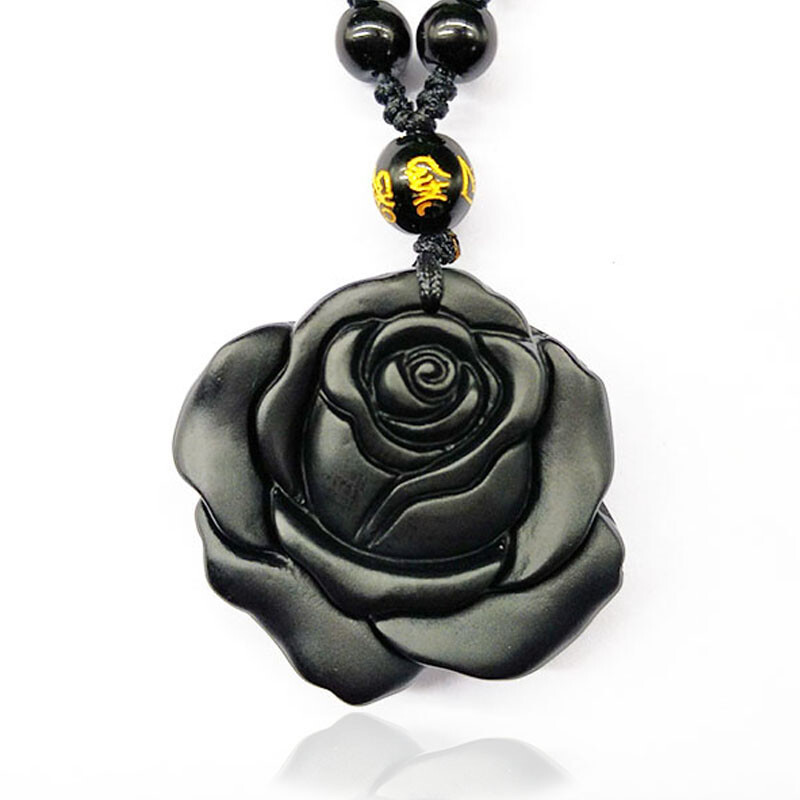 Natural Black Obsidian Necklace Rose Necklace Jewelry for Women Lovers Amulet
