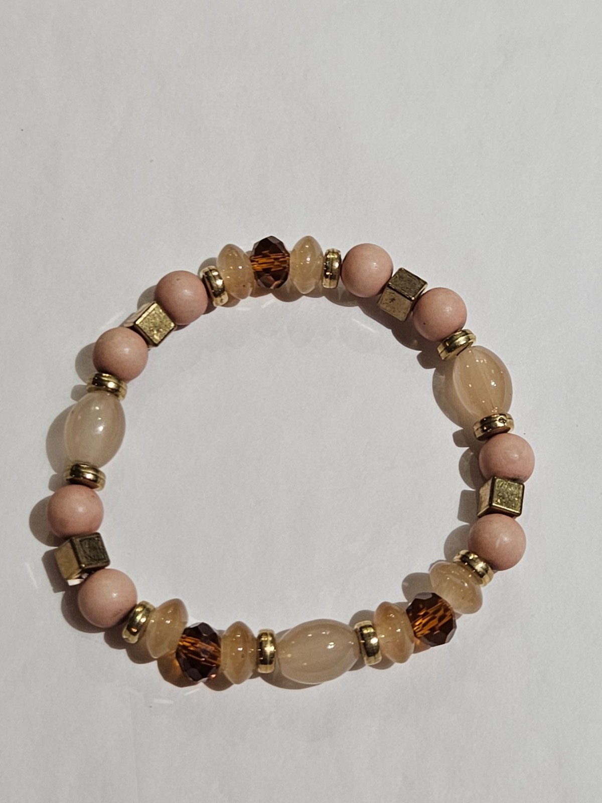 Mixed Materials Beaded Stretchy Bracelet 6.25 inches Unstretched