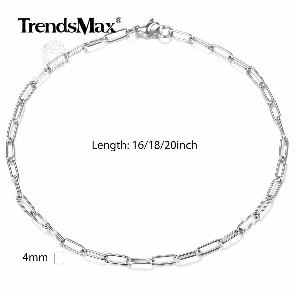 4MM Stainless Steel Silver Italian Paperclip Rolo Chain Necklace Choker 16-20″