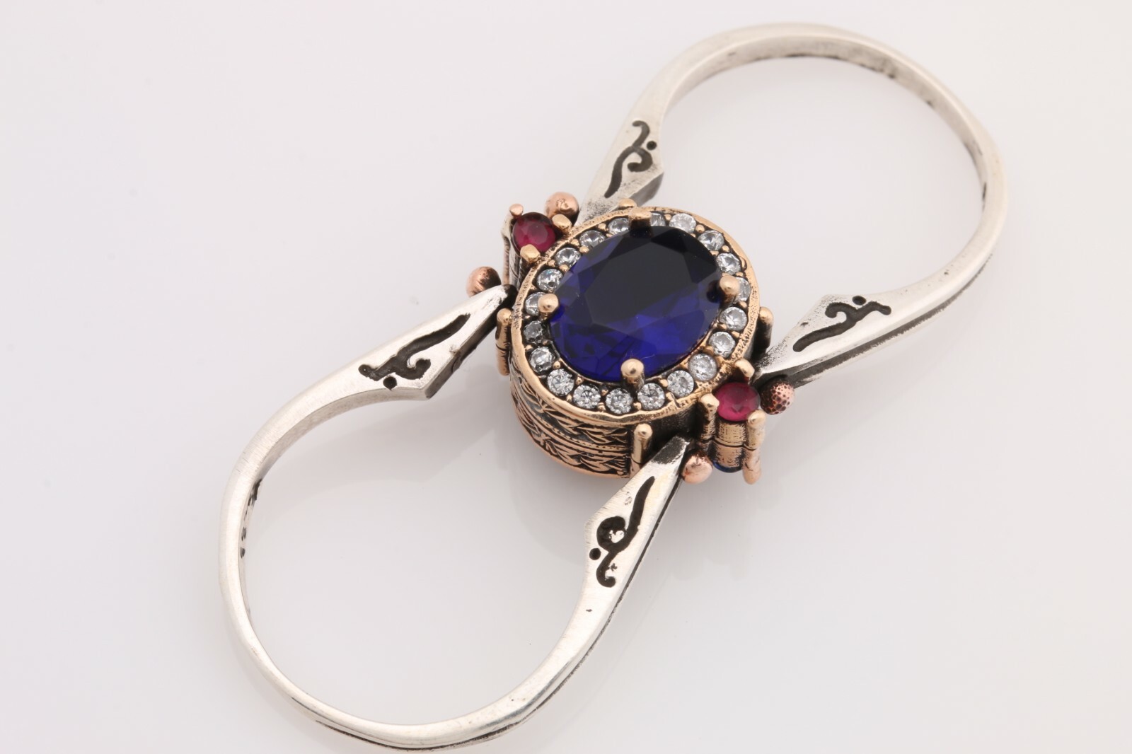 Turkish Reversible Oval Sapphire and Ruby Topaz 925 Sterling Silver Ring