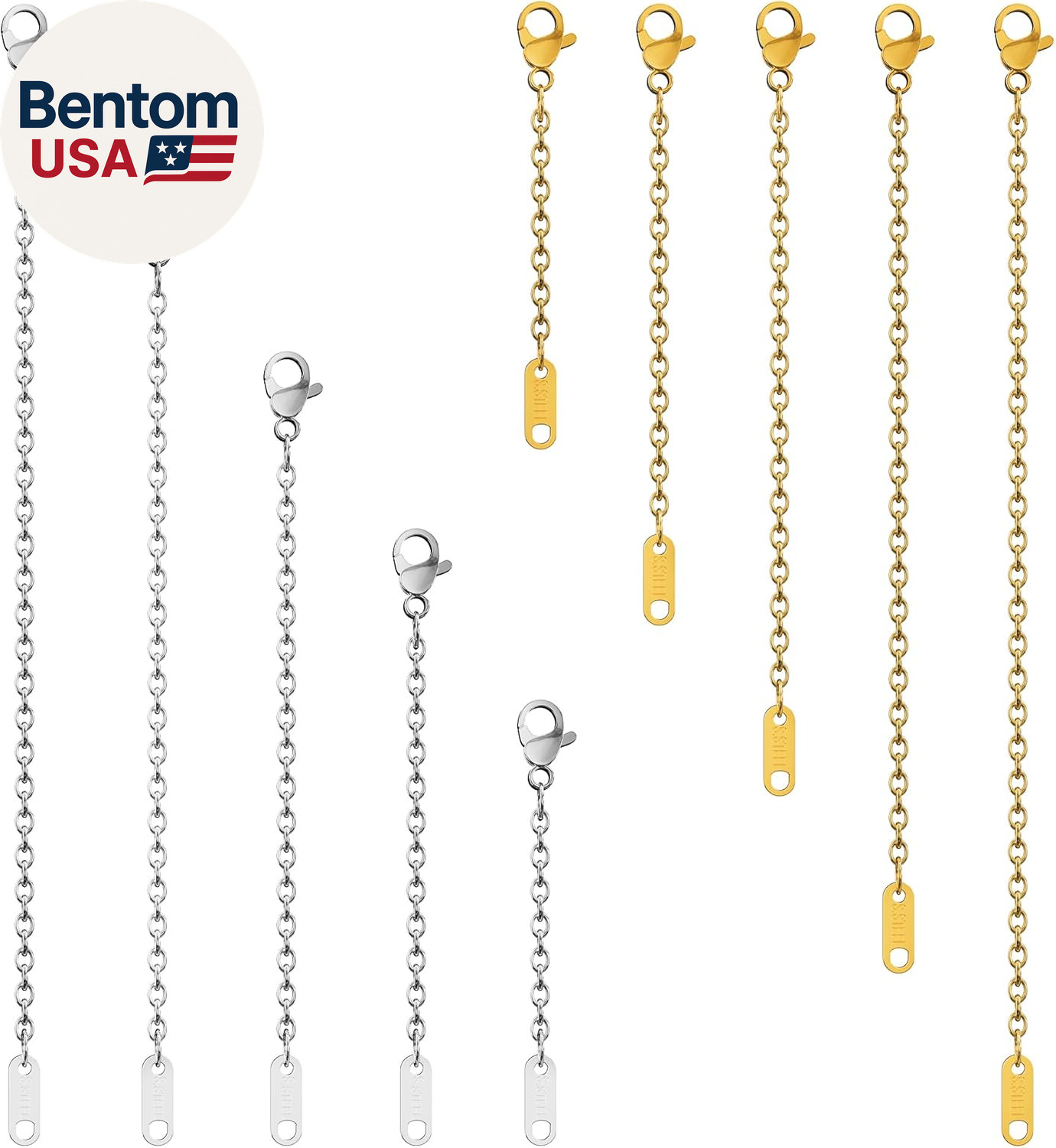 Necklace Extender, 10Pcs Stainless Steel Gold Silver Chain Extenders for Necklac