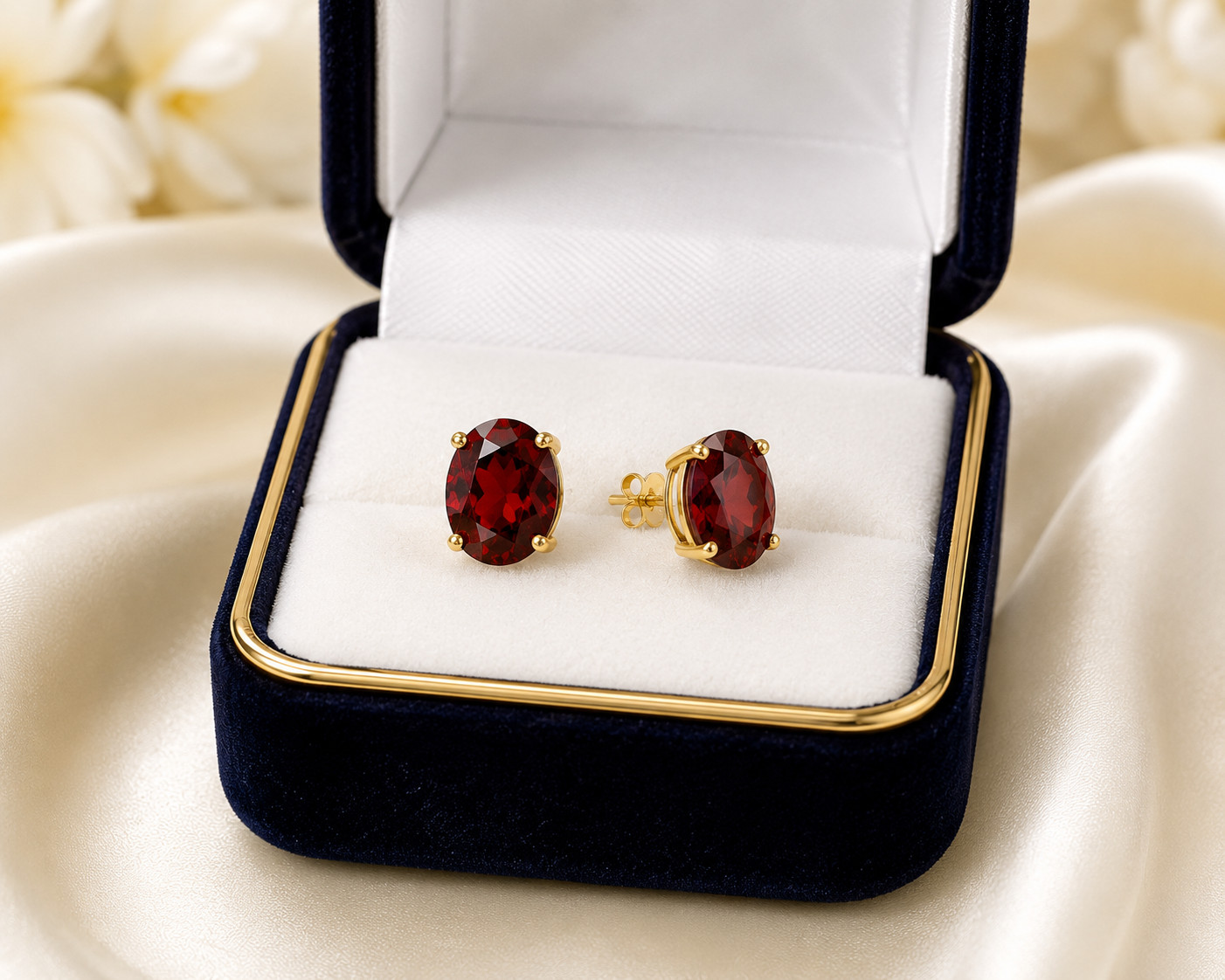 14K Solid Yellow Gold January Garnet Oval Shape Stud Push Back Earrings Gift