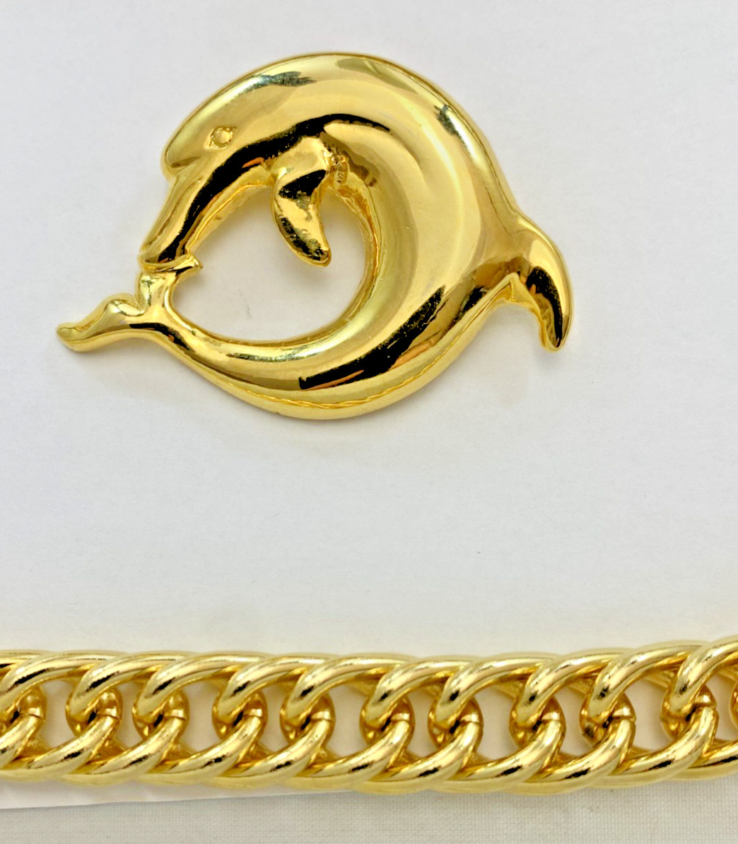 Allison Reed Dolphins Pendant Brooch Necklace Gold Plated 20″ Vintage NOS
