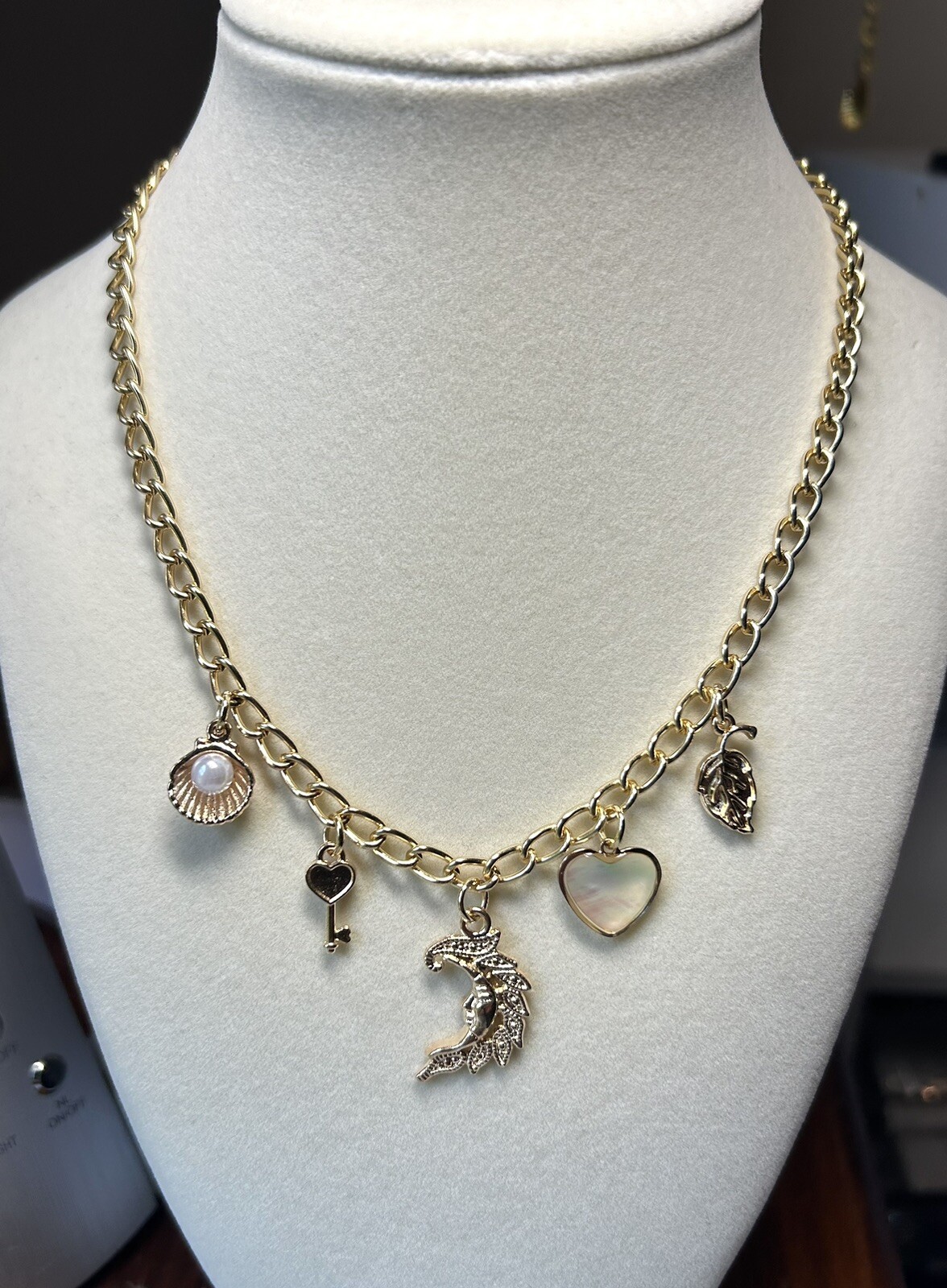 Boho Chic Charm Pendant Necklace Half Moon Shell Heart Clam Pearl Rodeo Glam