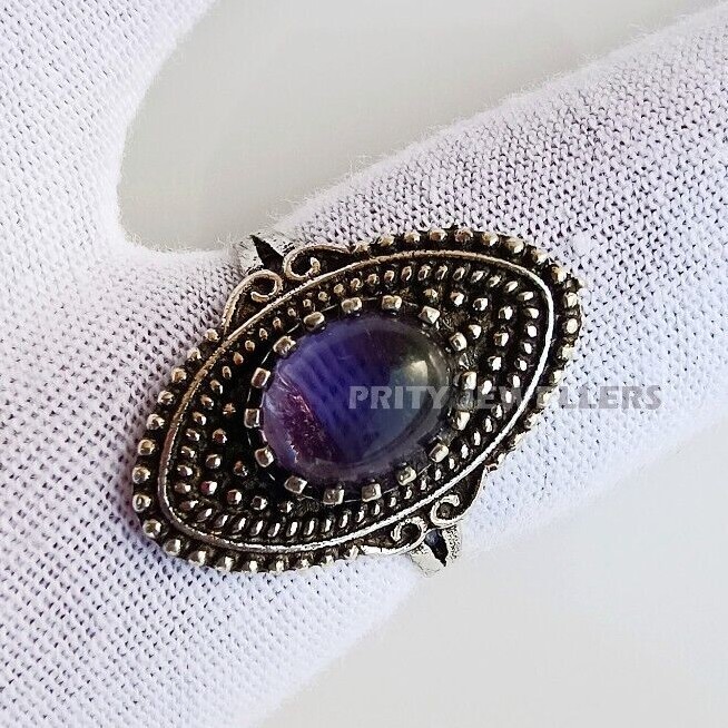 Natural Amethyst Silver Plated Ring, Handmade Antique Ring, All Size Available