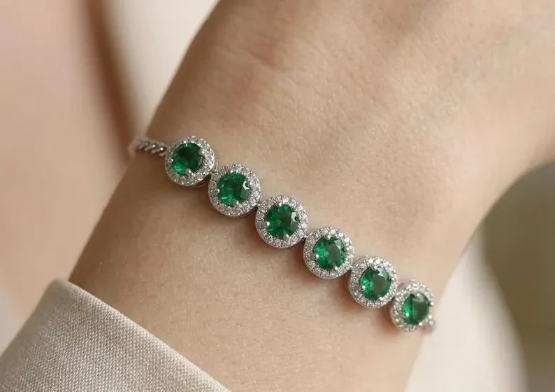 9Ct Round Simulated Emerald Engagement Tennis Bracelet 14K Yellow Gold Plated