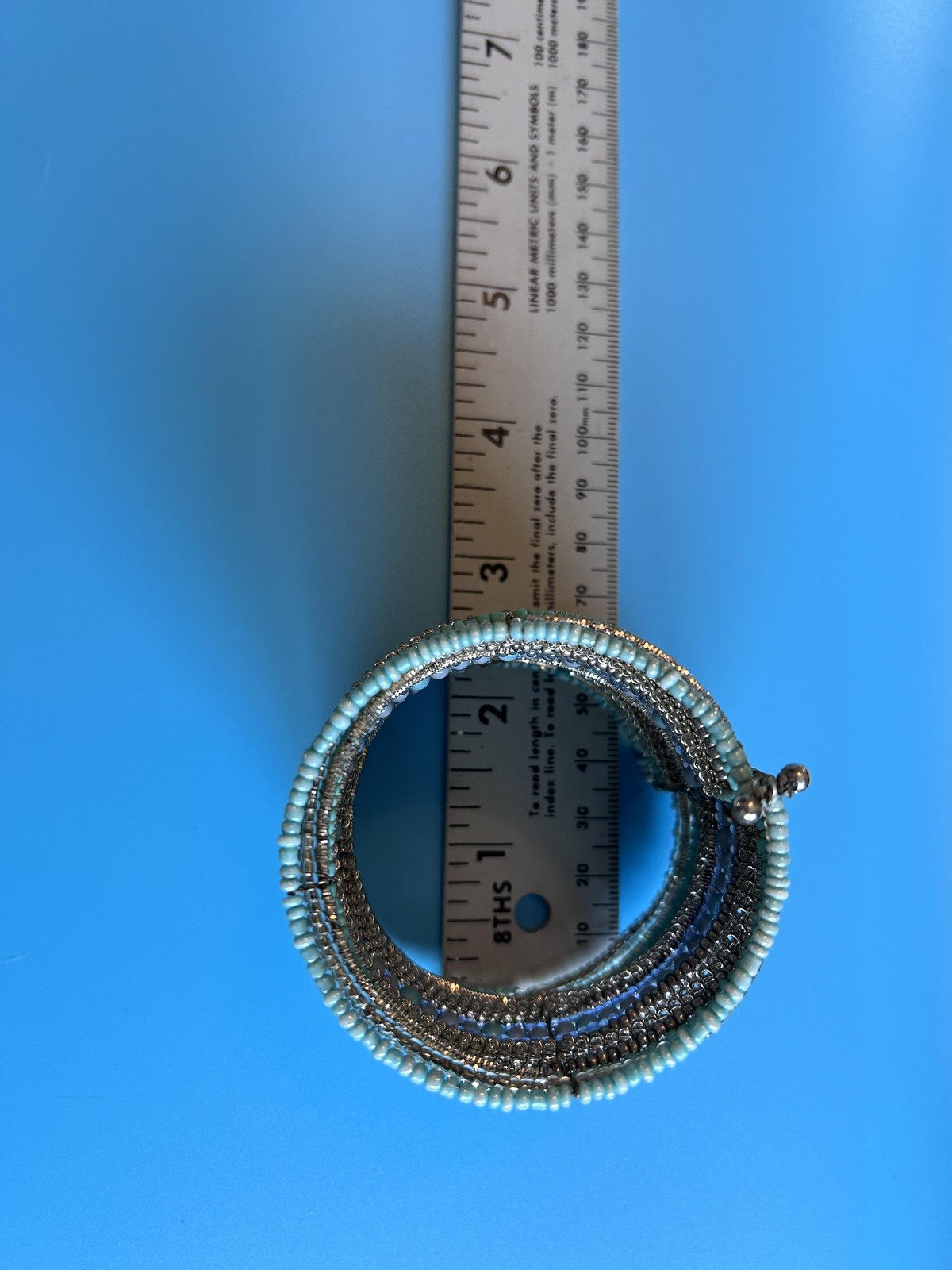 Bracelet Blue Beaded Wrap Cuff Silver Tone Multi Strand Boho 2.5 In Jewelry