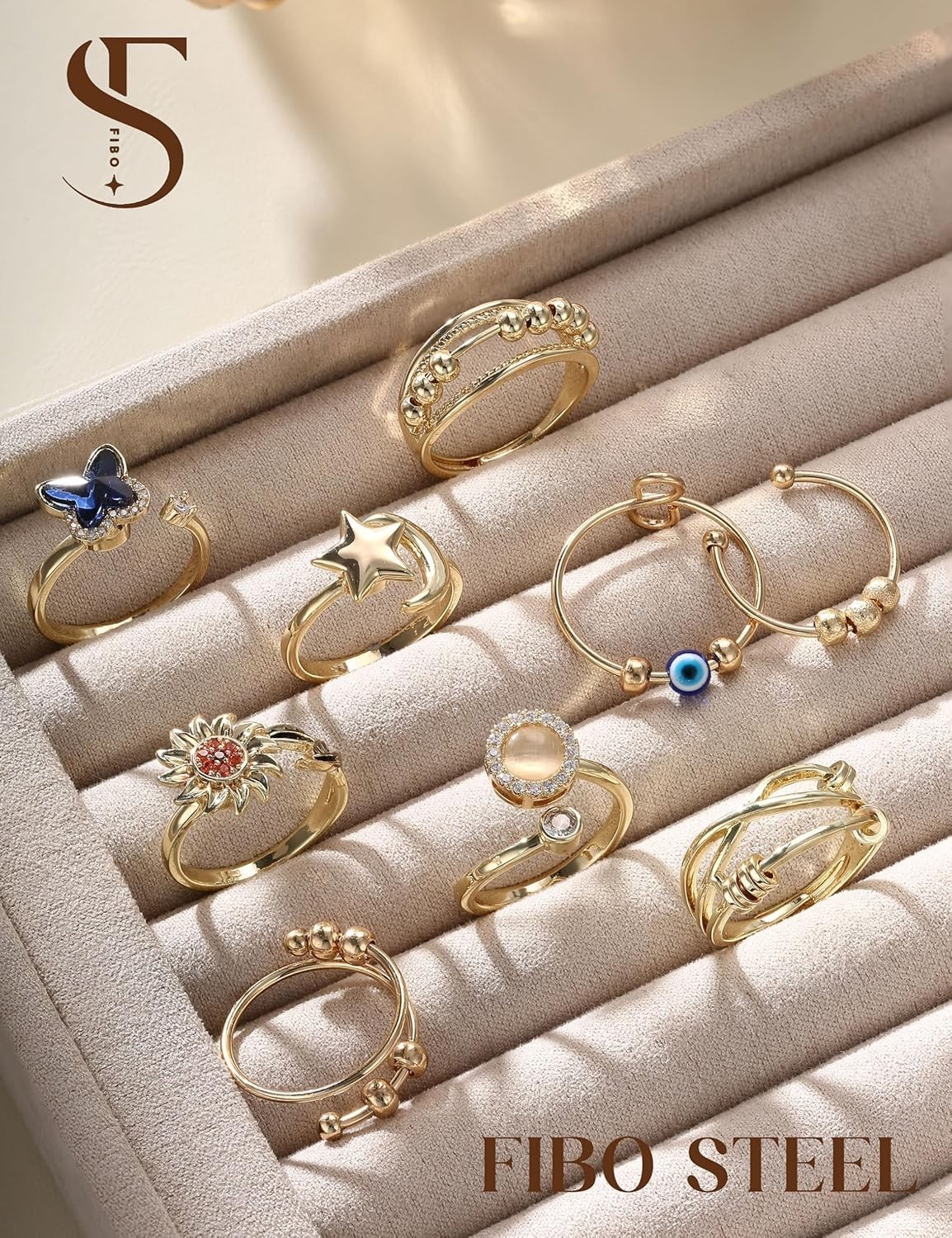 9 Pcs Fidget Anxiety Rings for Women Men Spinner Rings for Anxiety Relieving …