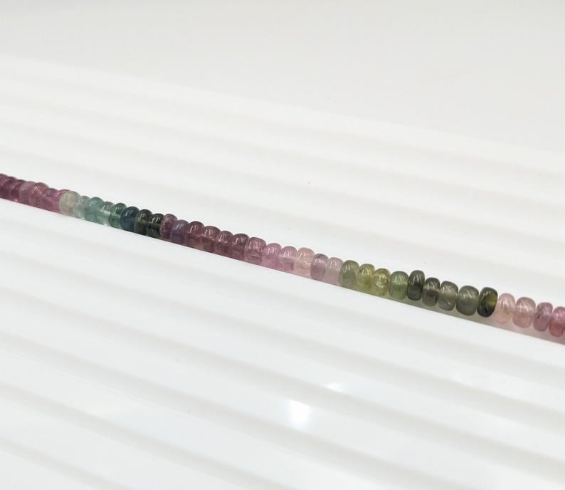 Multi Tourmaline Smooth Rondelle Gemstone Beads Self – Confidence Necklaces 32”