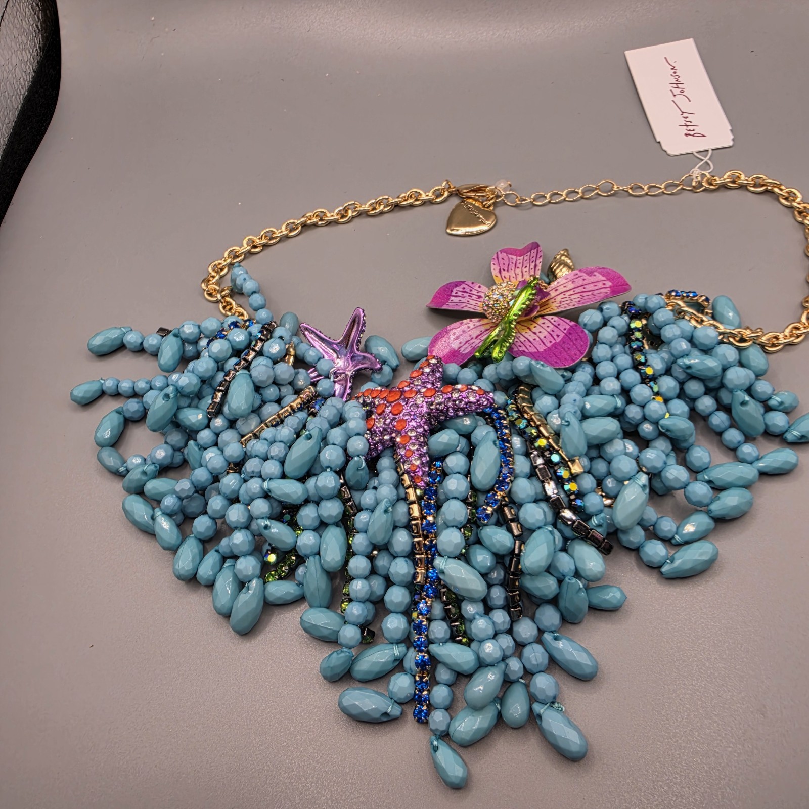 NWT BETSEY JOHNSON Mermaid Jewels Sealife Statement Bib Beaded Necklace