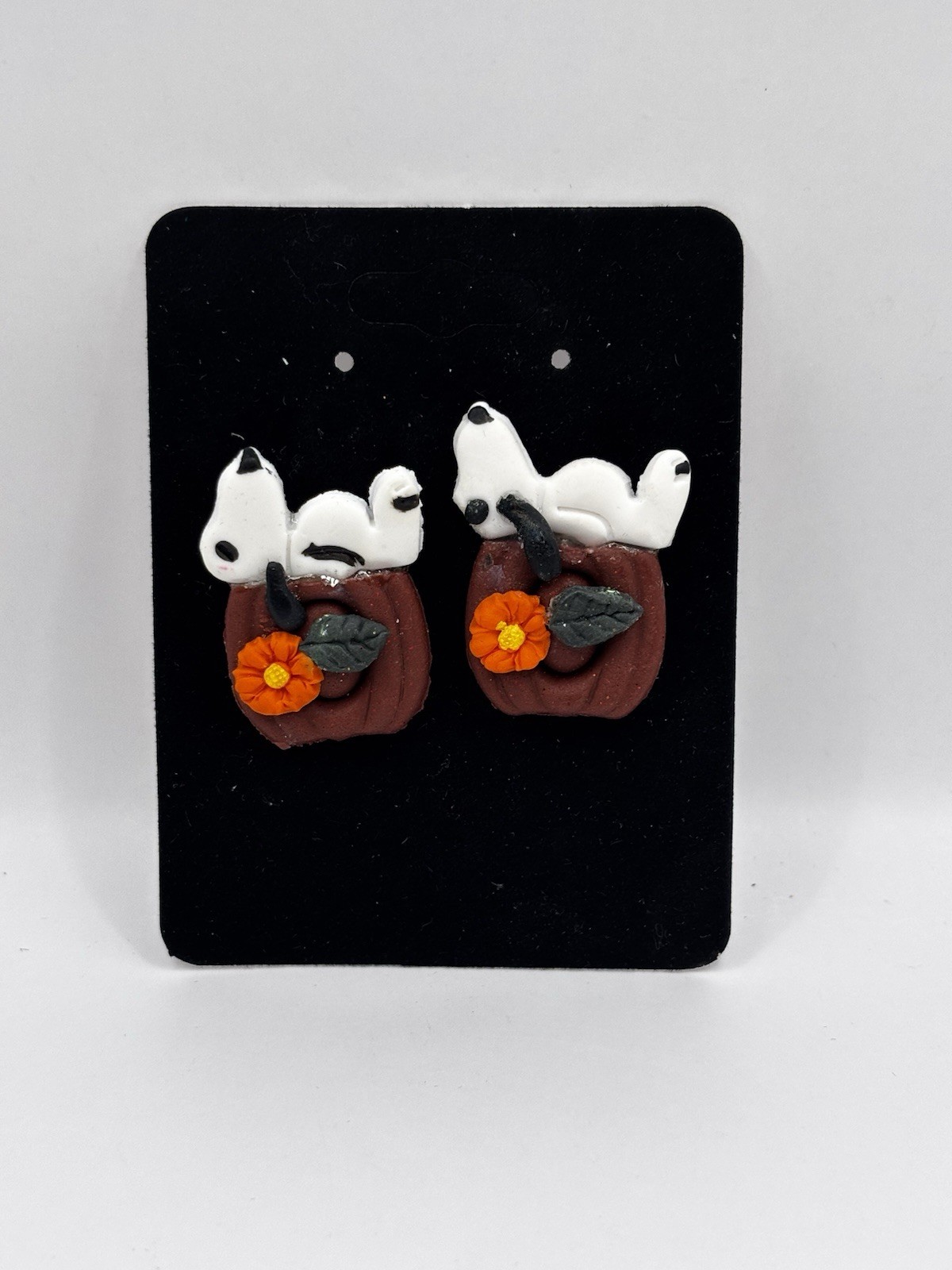 Snoopy Pumpkin Halloween Stud Earrings Polymer Clay Peanuts Inspired Fall