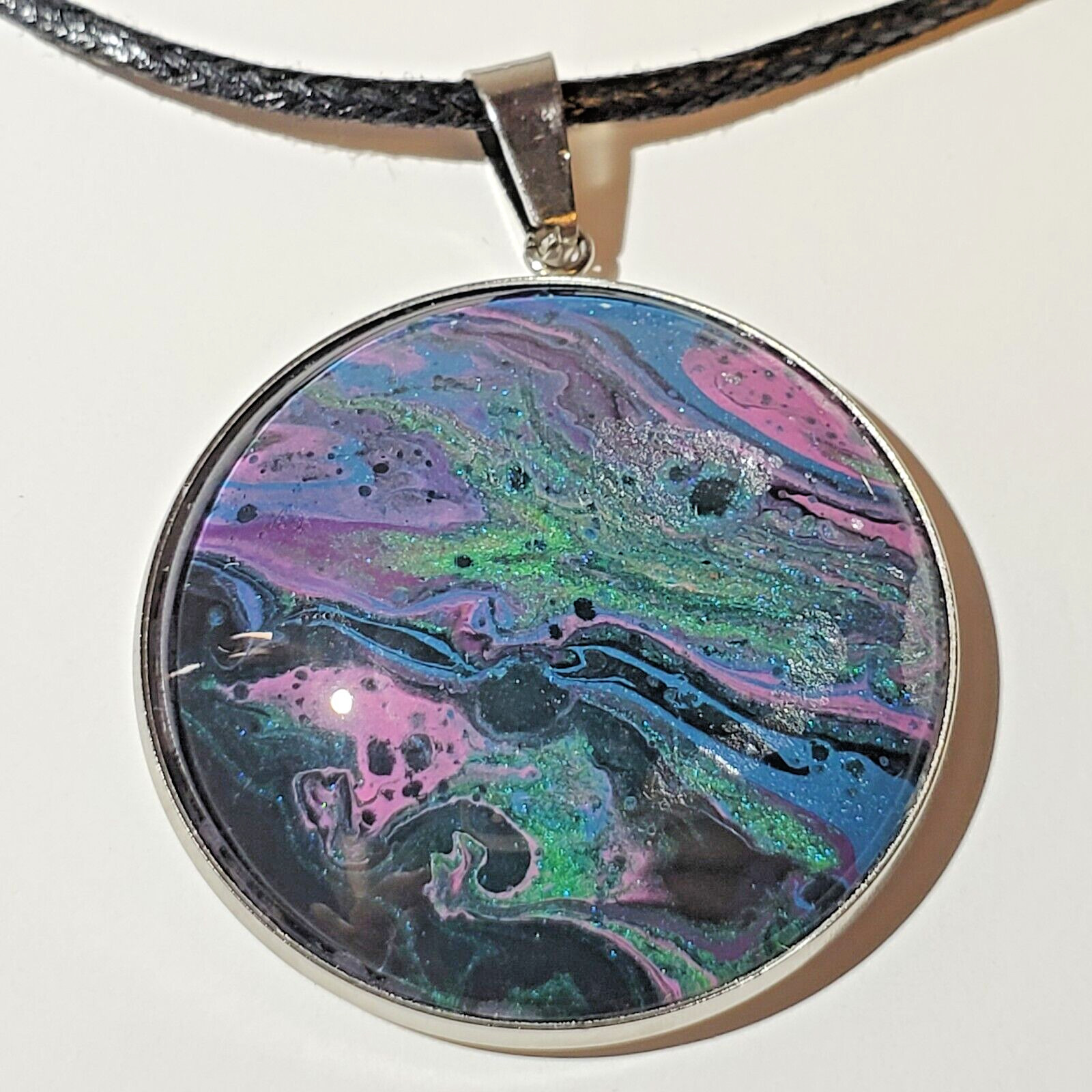 Necklace and Earrings Set, Handmade Acrylic Paint Pour Painting Jewelry, A13