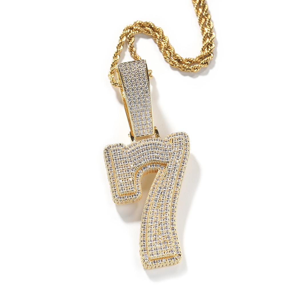 Number 0-9 Pendant Choose Sweater Necklace Gold Filled Zircon Hip Hop DJ Jewelry