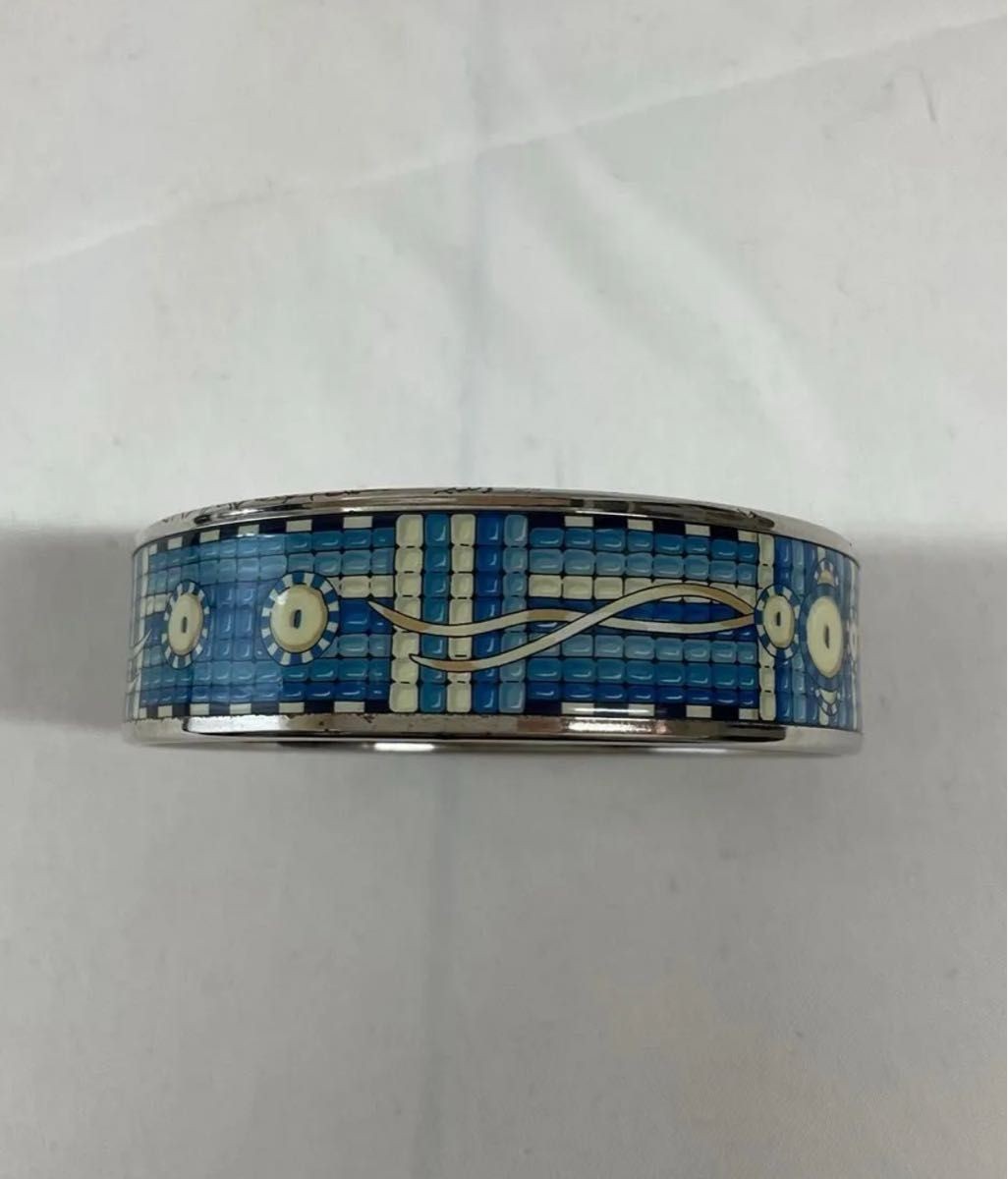HERMES Cloisonne Enamel Email GM Bangle Bracelet Royal Blue Silver Women