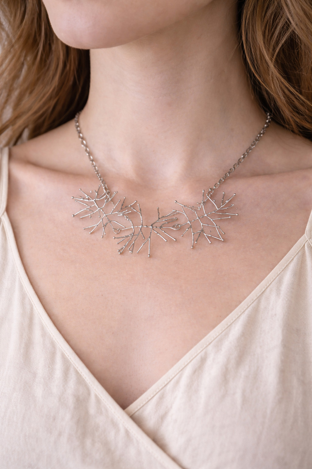 Branchy Silver Necklace – Sculptural Artisan Collar – Adjustable 16″–18″