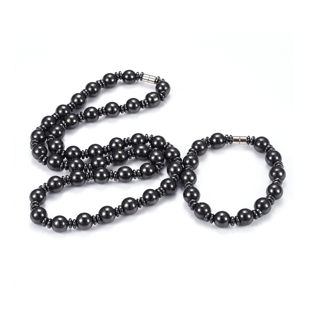 Magnetic Hematite Set Bracelets Necklace Magnetic Clasps 25.1″ P691