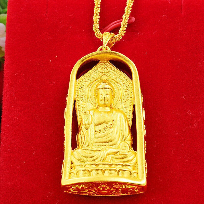 Buddha 23K 24K THAI BAHT YELLOW GOLD Charm Necklace Pendant NEW