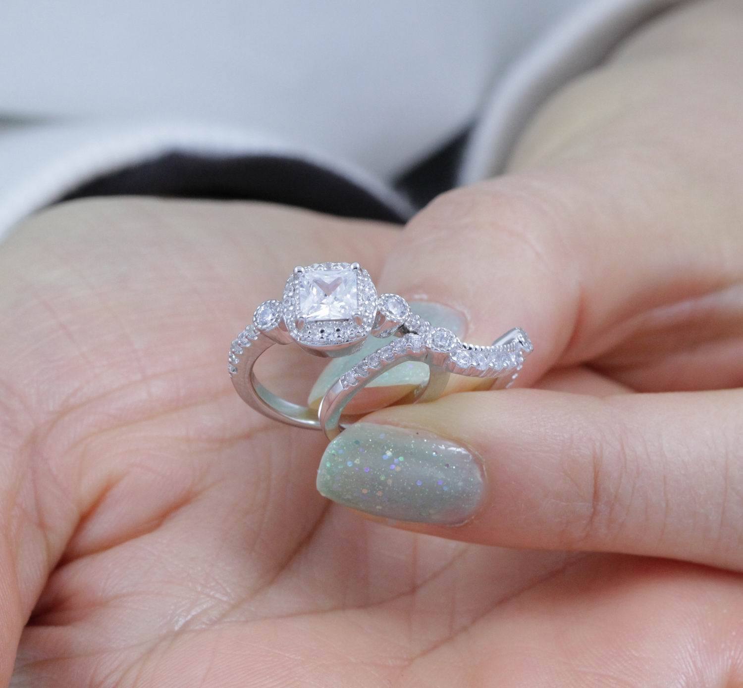 925 Sterling Silver Cz Wedding Band Engagement Rings Set Women Size 2.5-15 S67