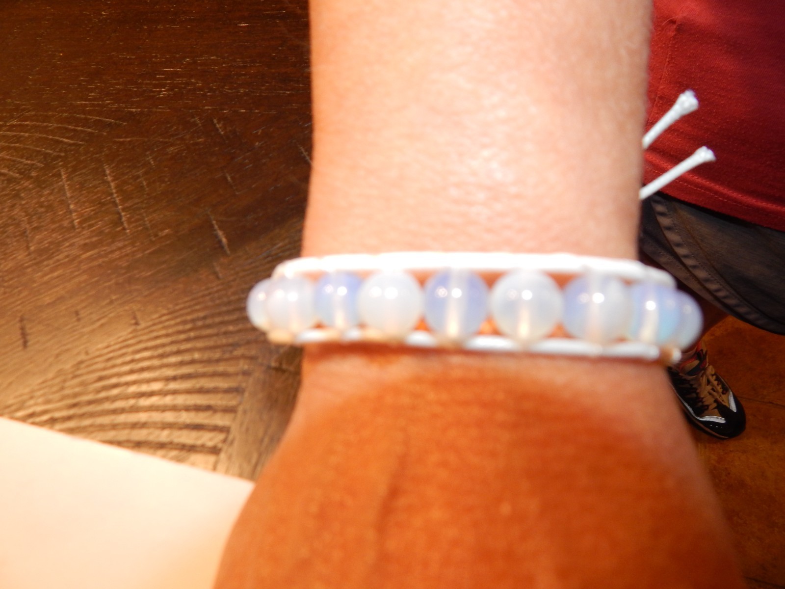 Opalite Choker Necklace 16.5-20.5″ & bracelet in rope cord &silver tone 220 ctw