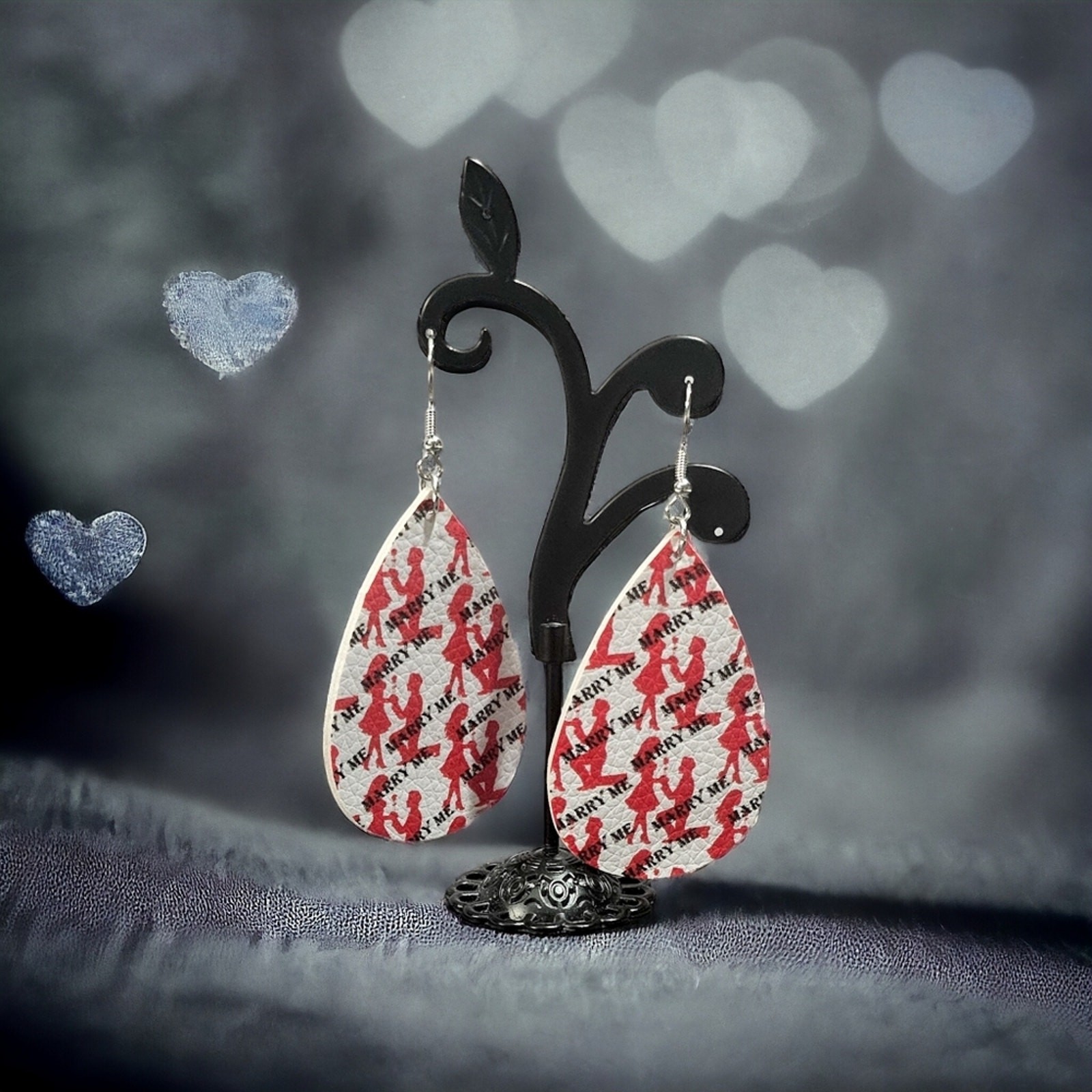Boutique New faux leather teardrop shaped proposal Marry Me drop earrings