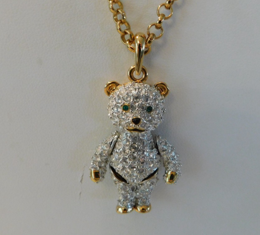 Authentic Swarovski Crystal Teddy Bear Jointed Pendant Necklace