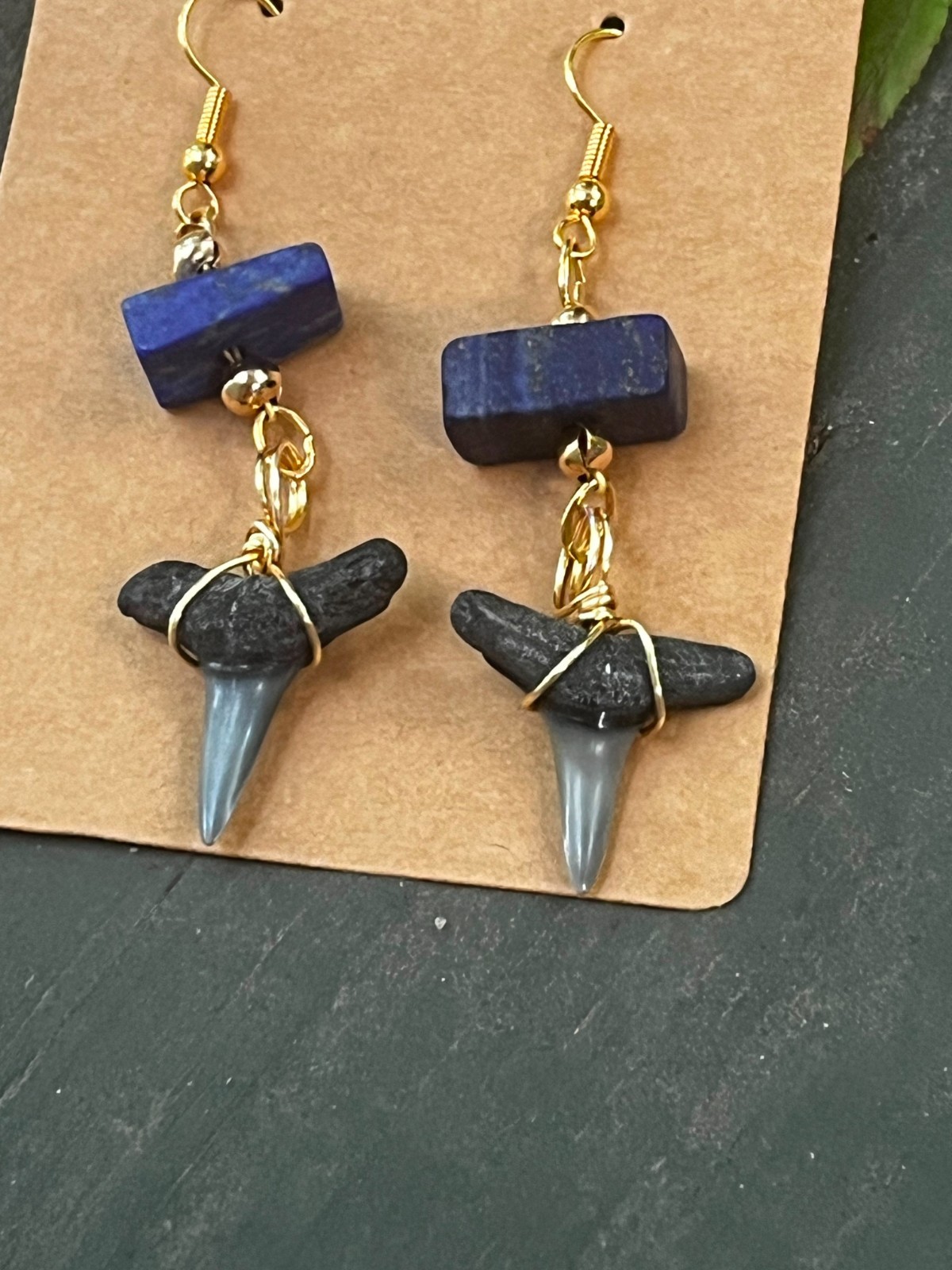 True Blue — Handmade Lapis Lazuli & Fossilized Shark Tooth Earrings