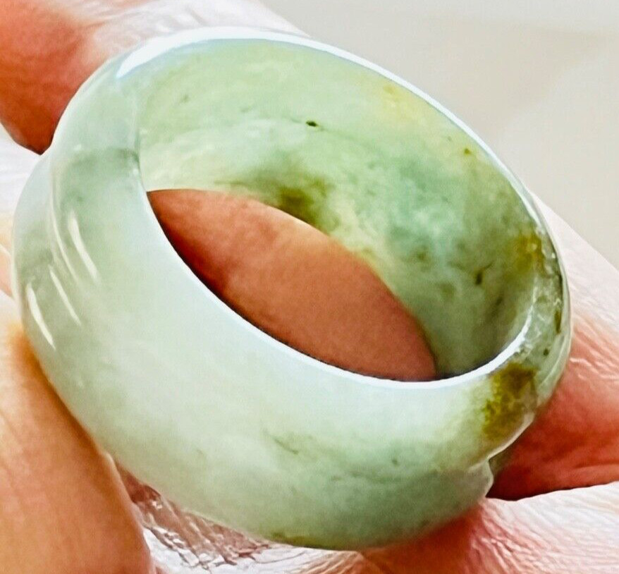 Handmade Green-Yellow Type A Jadeite Ring Myanmar Jade US Size 9