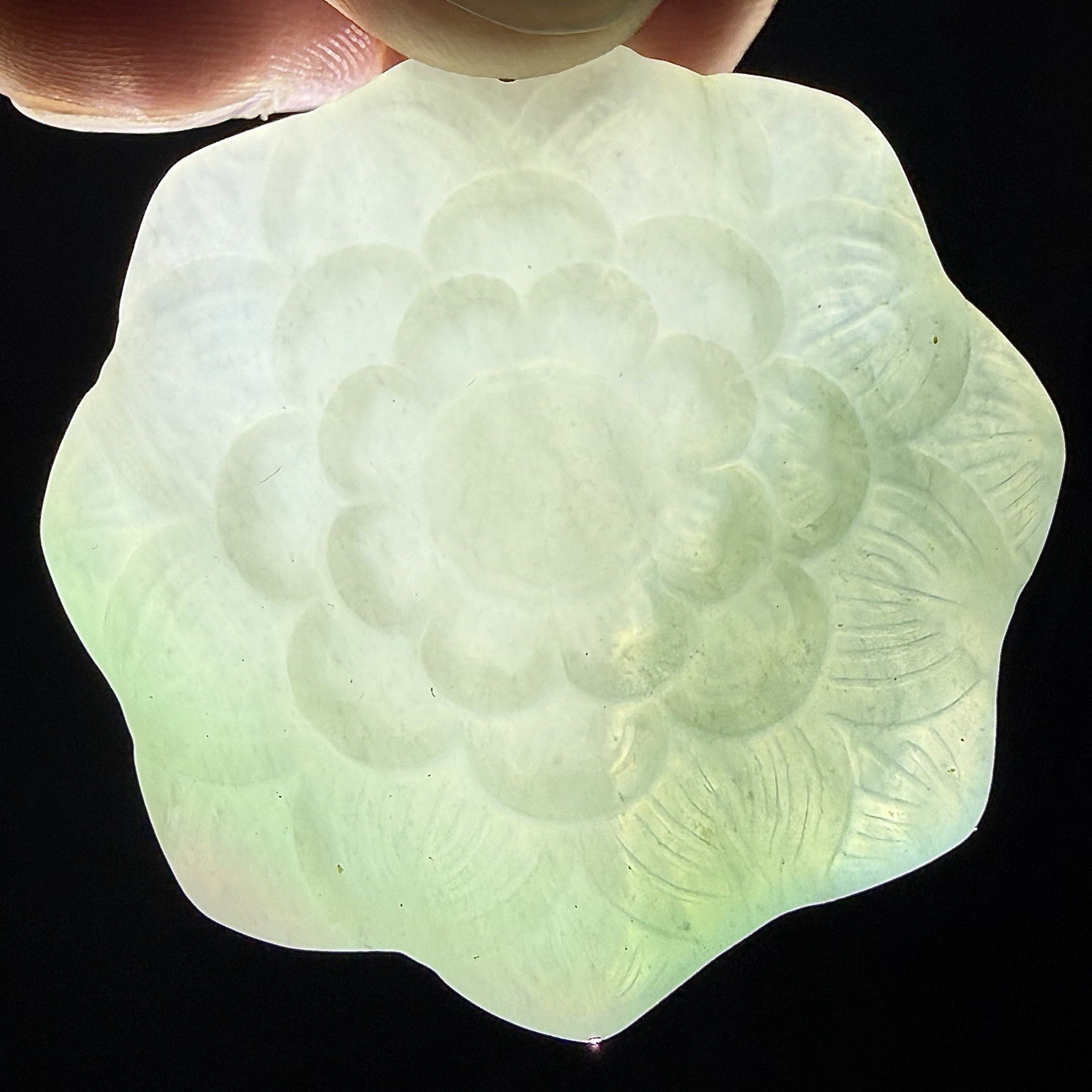 Certified Natural Type A Jadeite Lotus Flower Pendant Necklace Hand Carved White
