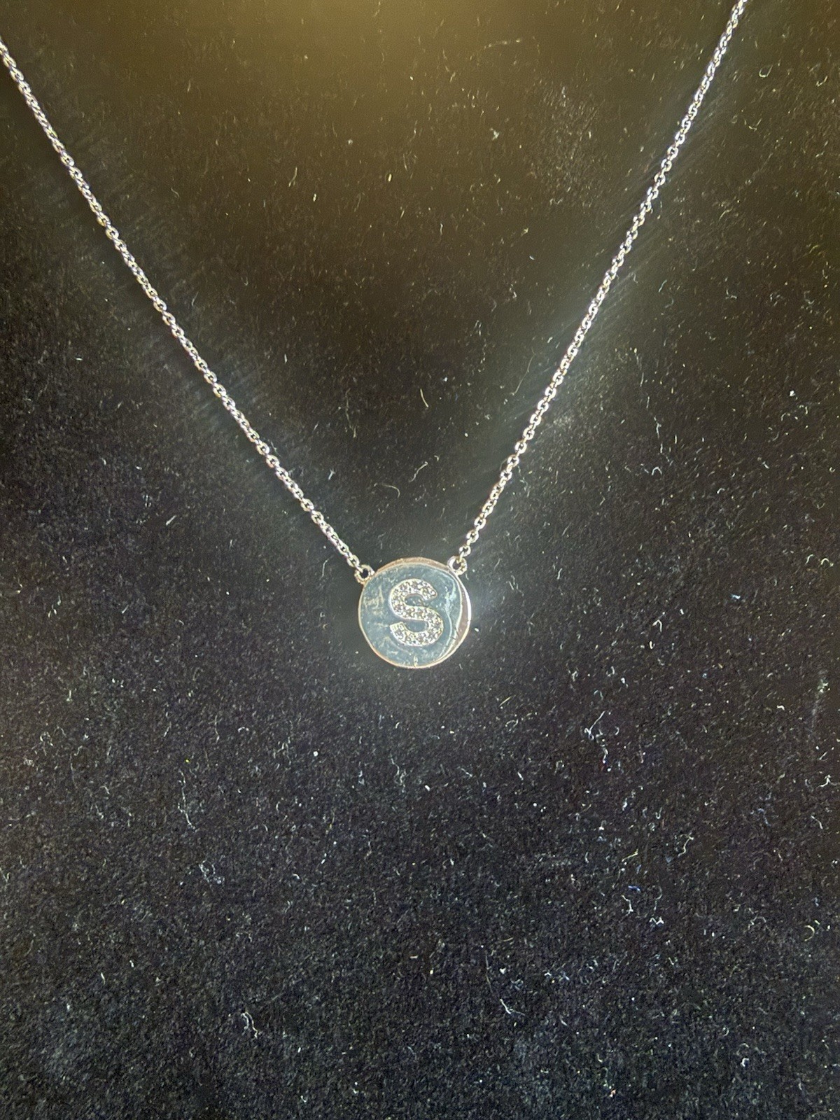 “Spectacular” S Initial Necklace Silver Plated Cubic Zirconia 16” W 2” Extender