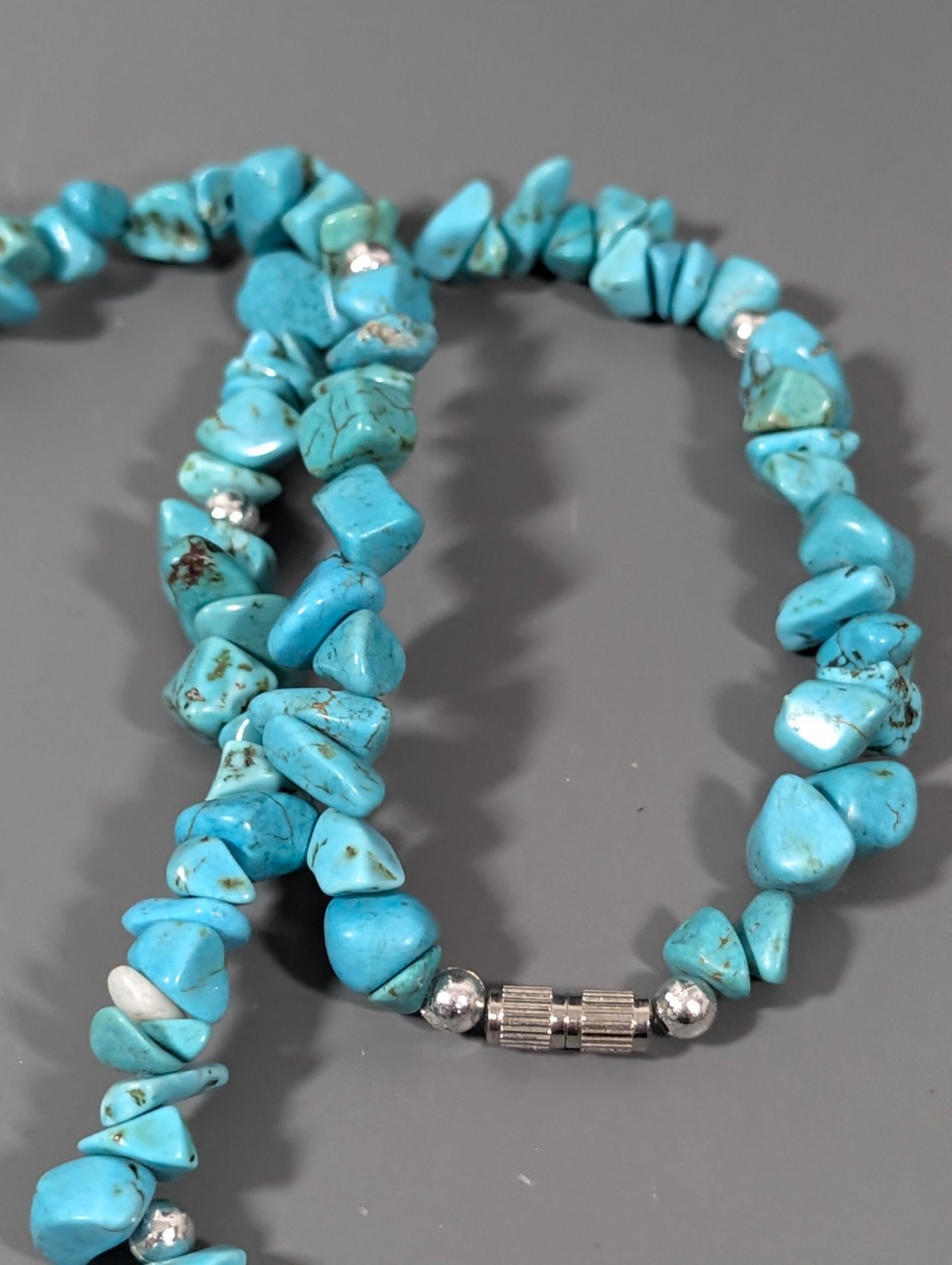 Boho Western Blue Faux Turquoise stone Pendant Beaded Necklace 18.5 in