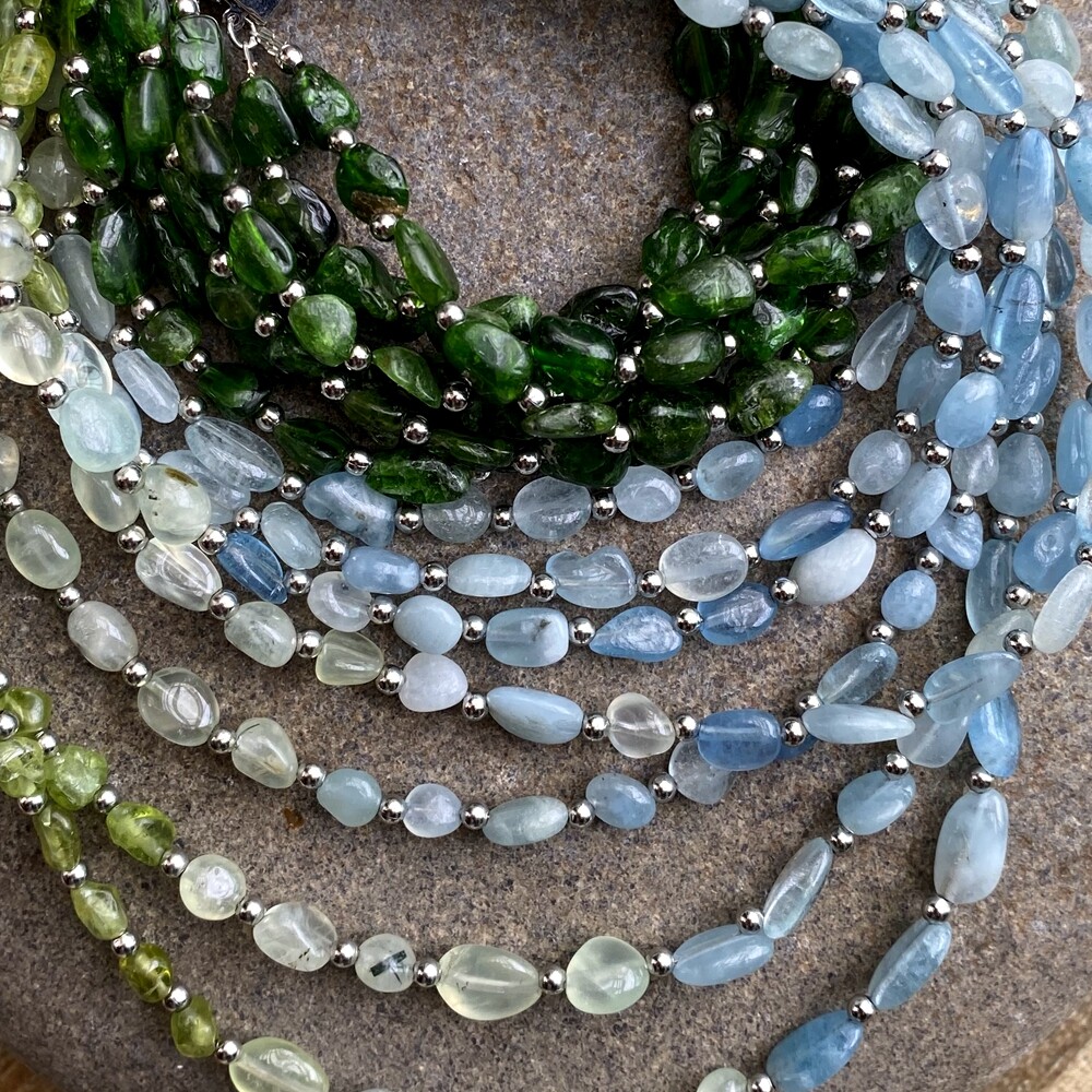 Statement Necklace 7 Rows Natural Aquamarine Peridot Diospside Prehnite Necklace