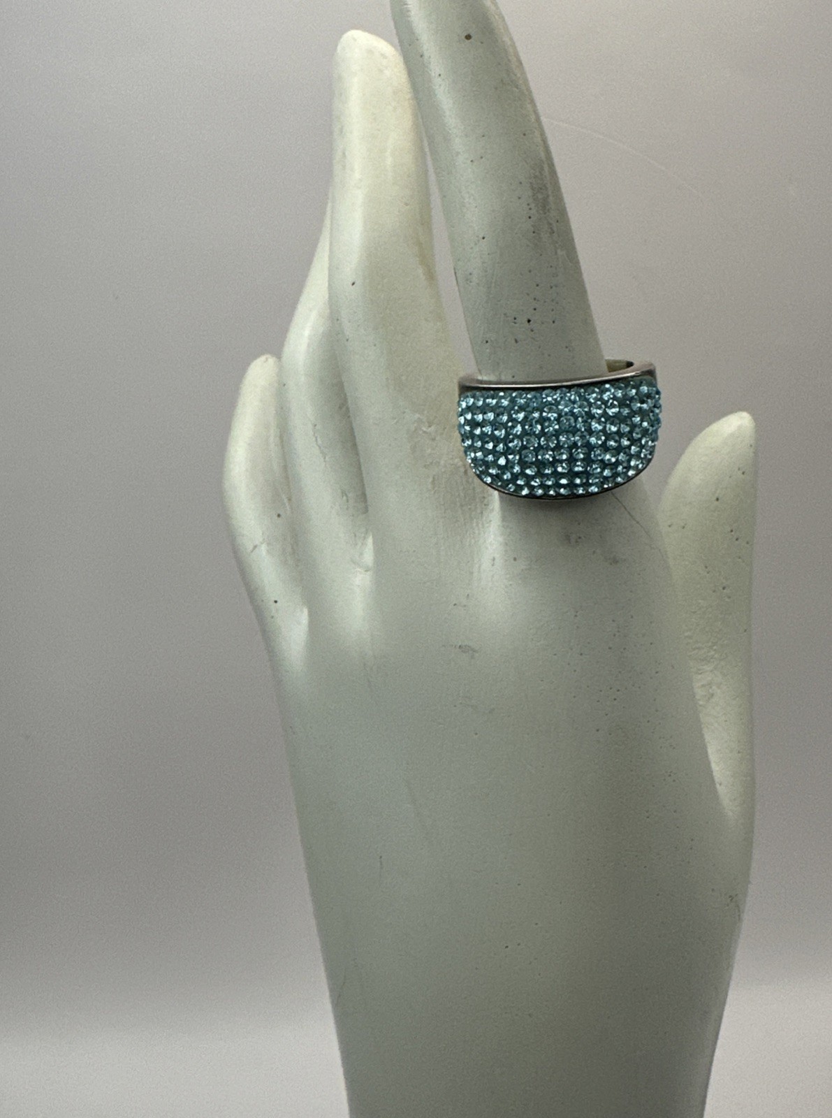 Jacmel JCM Brass Blue Turquoise Crystal Domed Pave Pageant Ring Sz 8 Malaysia