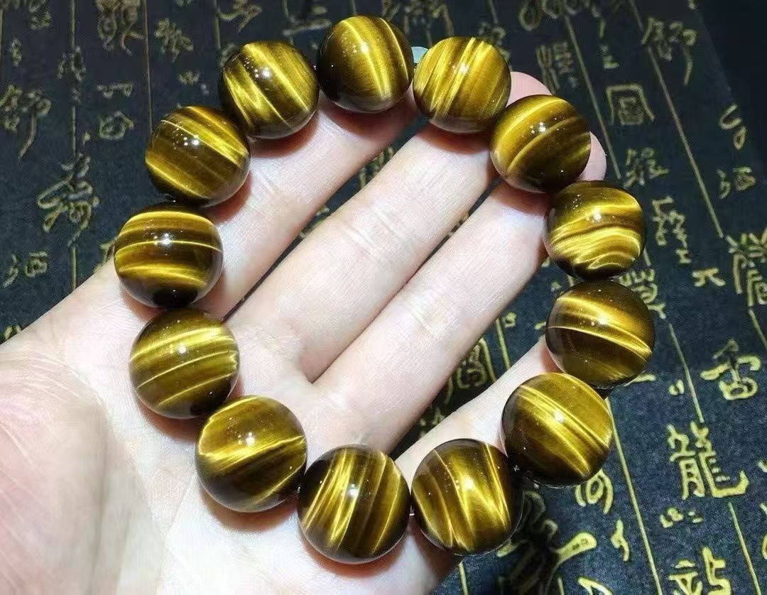 Natural Yellow Tiger’s Eye Gems Big Round Beads Bracelet 18mm AAAAA