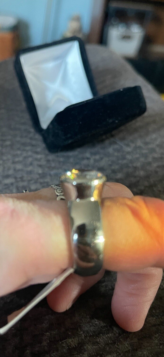 Bud To Rose L Signed SilverTone Stainless Clear Solitaire Crystal Sz 8 Ring-NWT