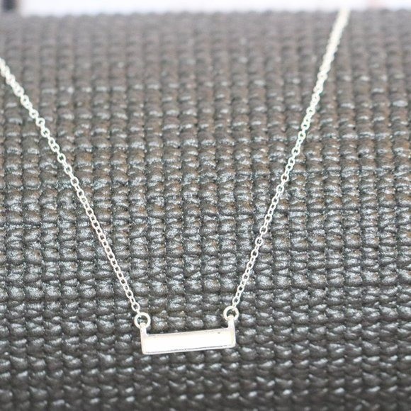 Silver Tone Iridescent Faux Opal Inlay Bar Necklace Minimalist Layering