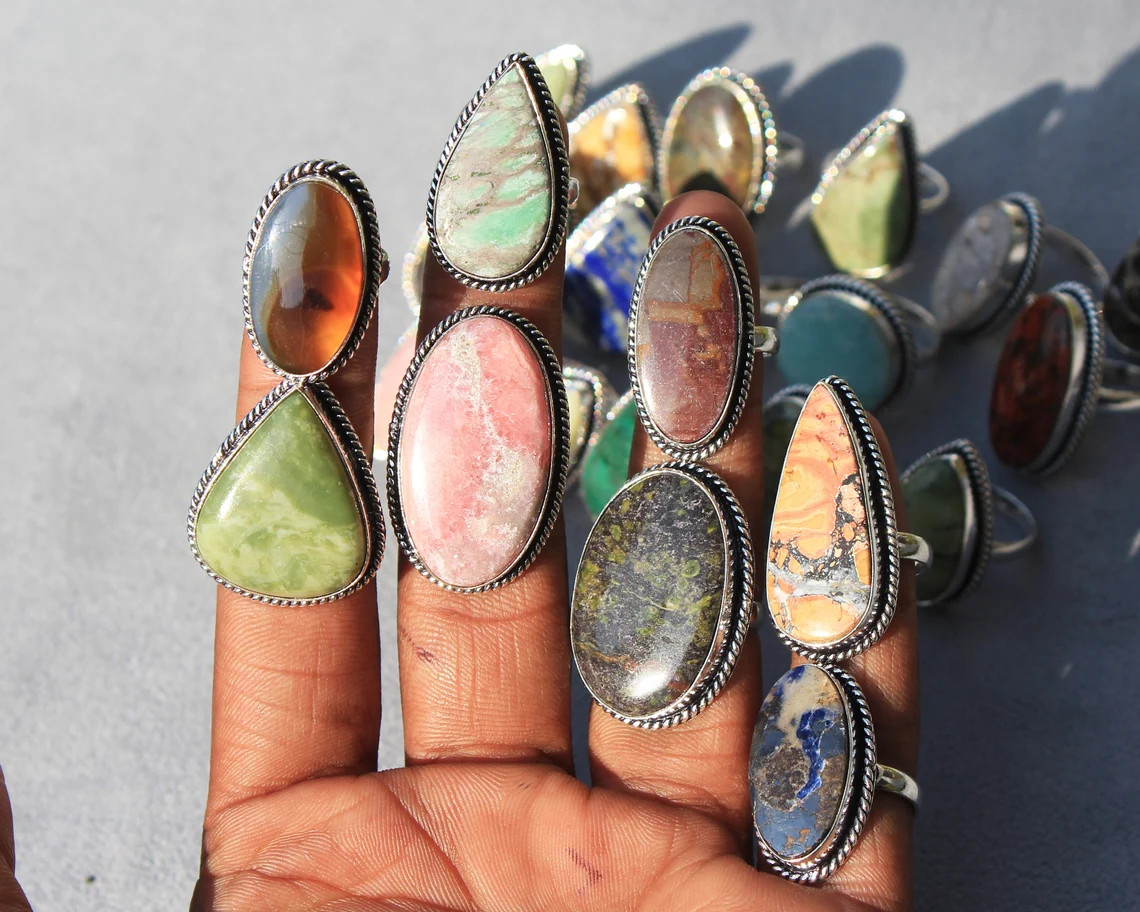 Jasper & Mix Gemstone 925 Sterling Silver Plated Wholesale Designer Lot Rings