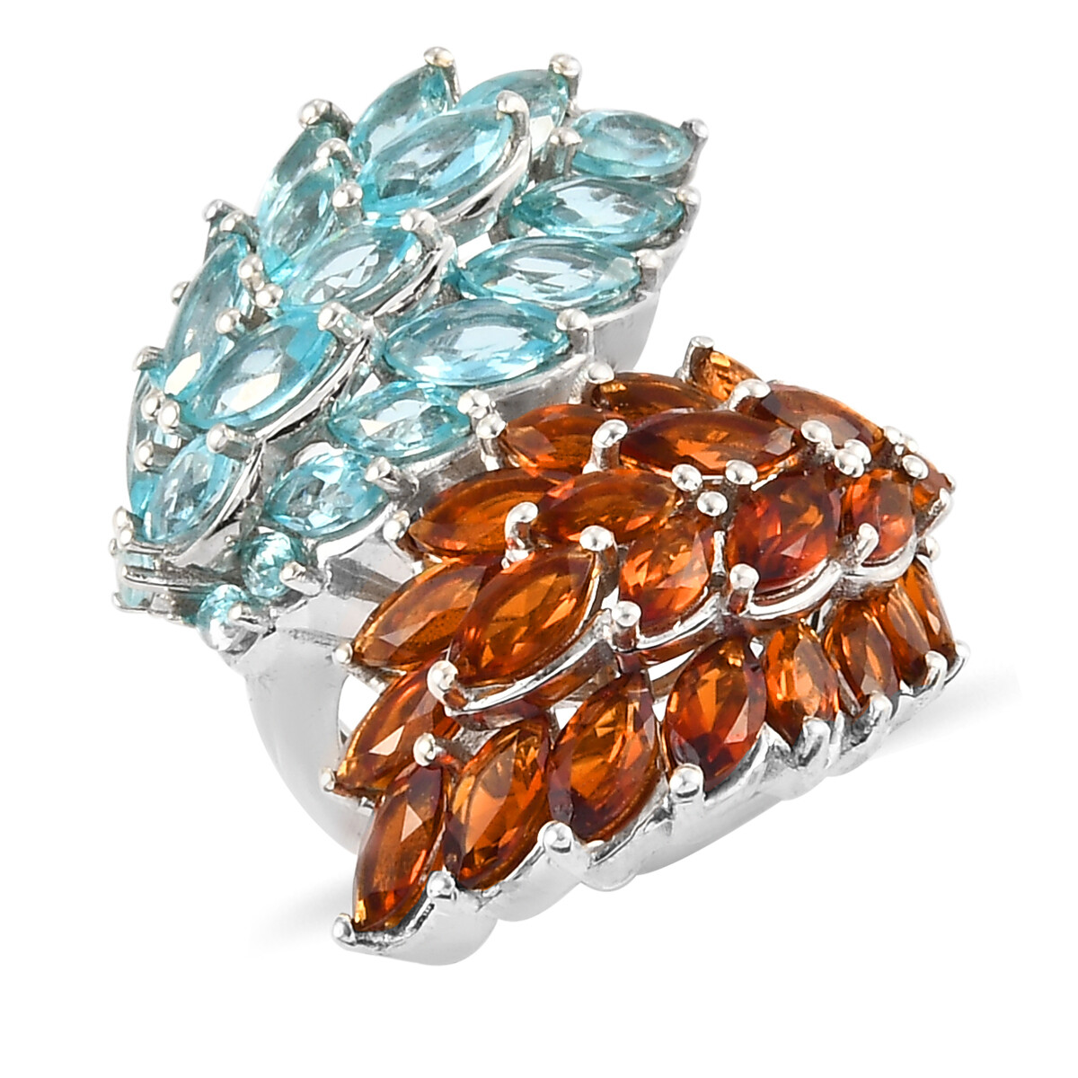7.75ctw Cherry Citrine Paraiba Apatite Bypass Ring Platinum/Sterling Silver SZ 5