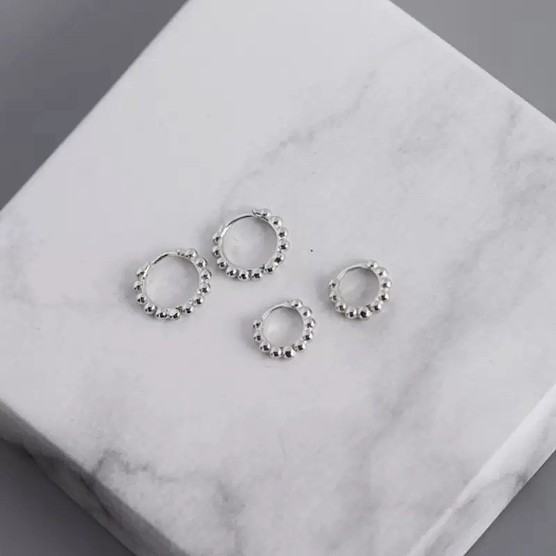 925 Sterling Silver Beaded Huggie Hoop Earrings Cartilage Helix Earrings 390