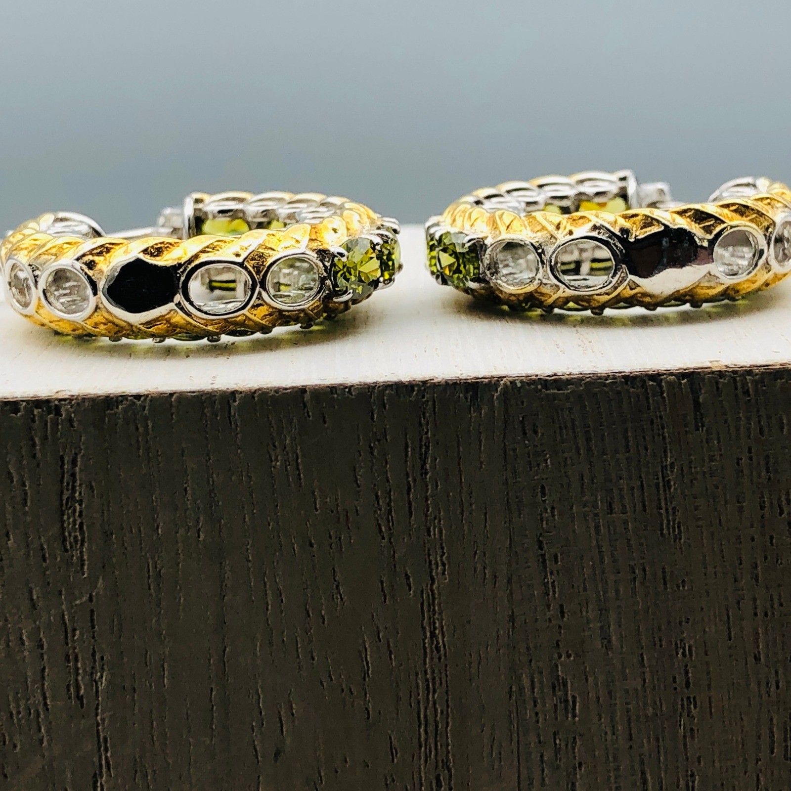 Karis Hoop Earrings Simulated Peridot Green Gold Tone Silver Tone Mixed Metal
