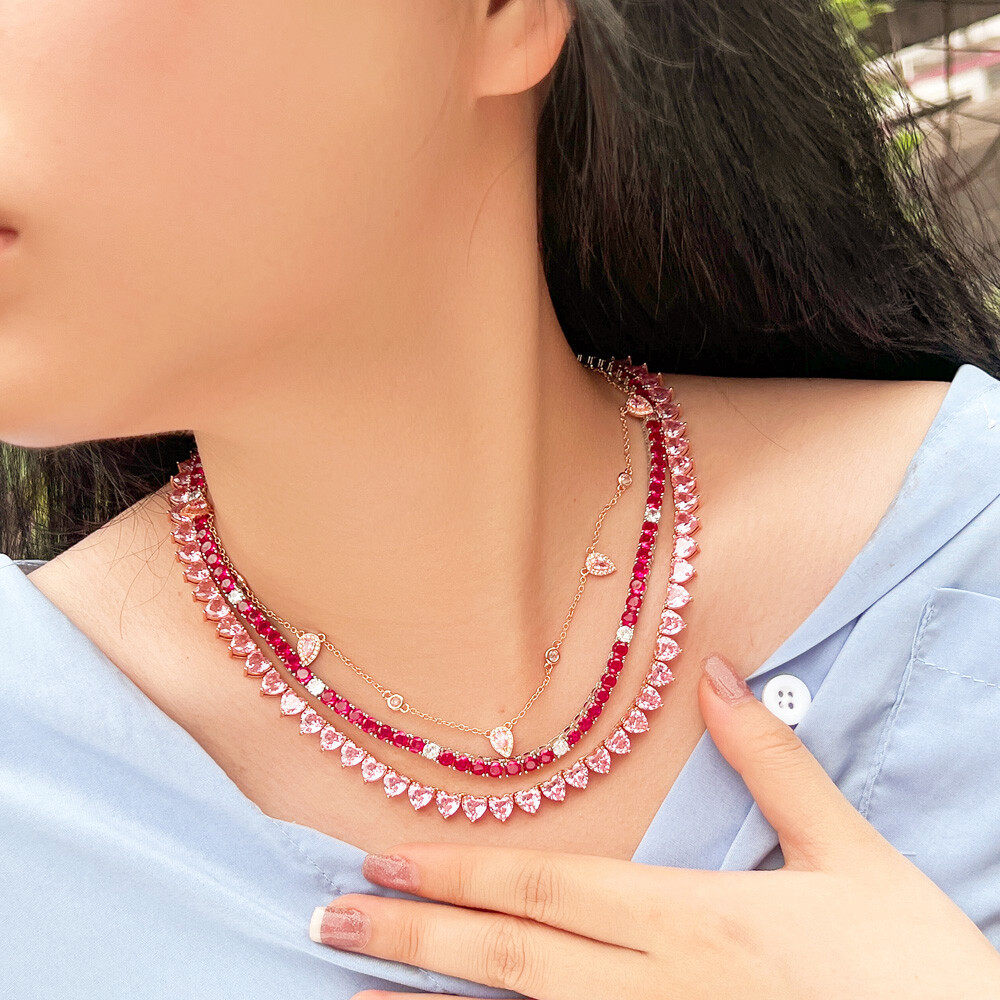 Top White Gold Plated Cubic Zirconia CZ Round Tennis Chain Link Wedding Necklace