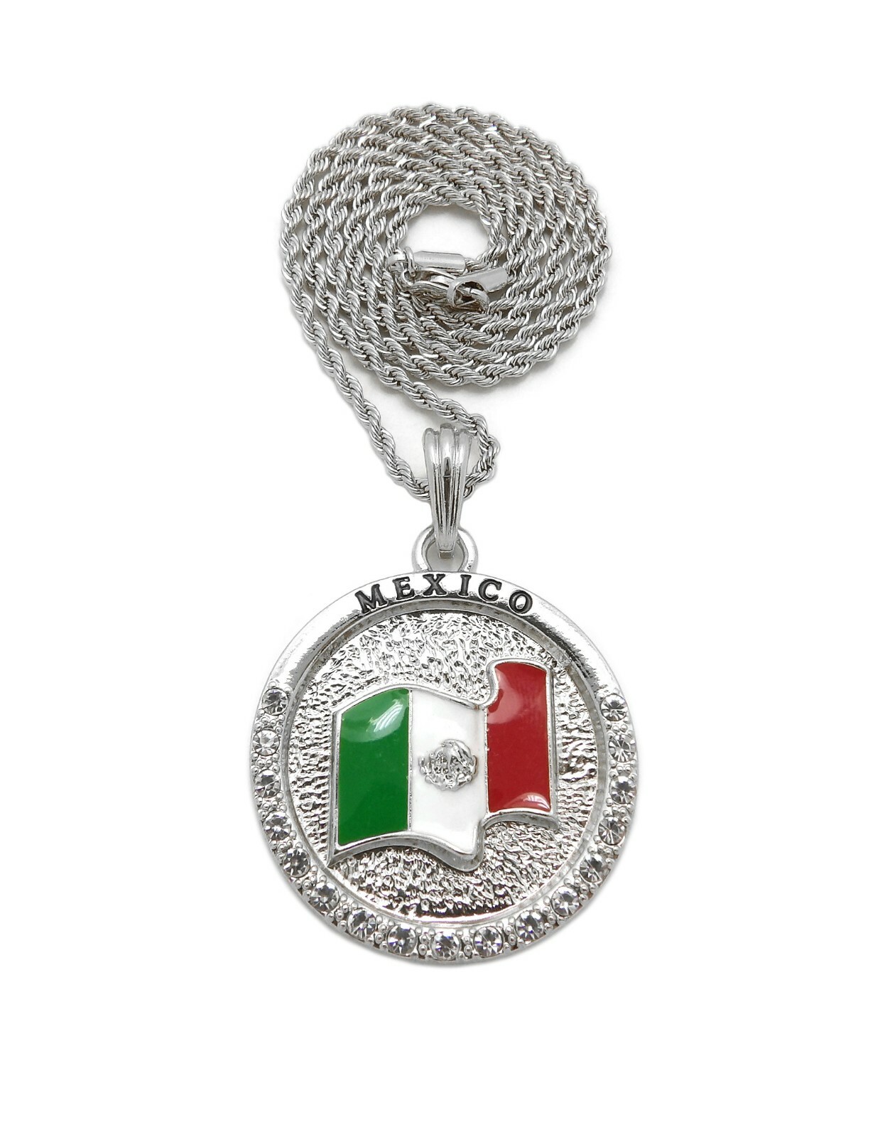 Hip Hop Mexico Flag Pendant 18″,20″,24″ Box, Cuban, Rope Chain Necklace XSP819